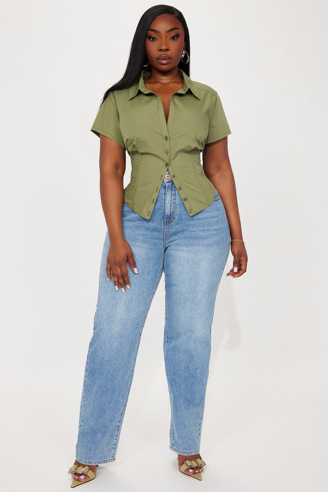 Endless Talks Short Sleeve Corset Top - Olive - Image 5