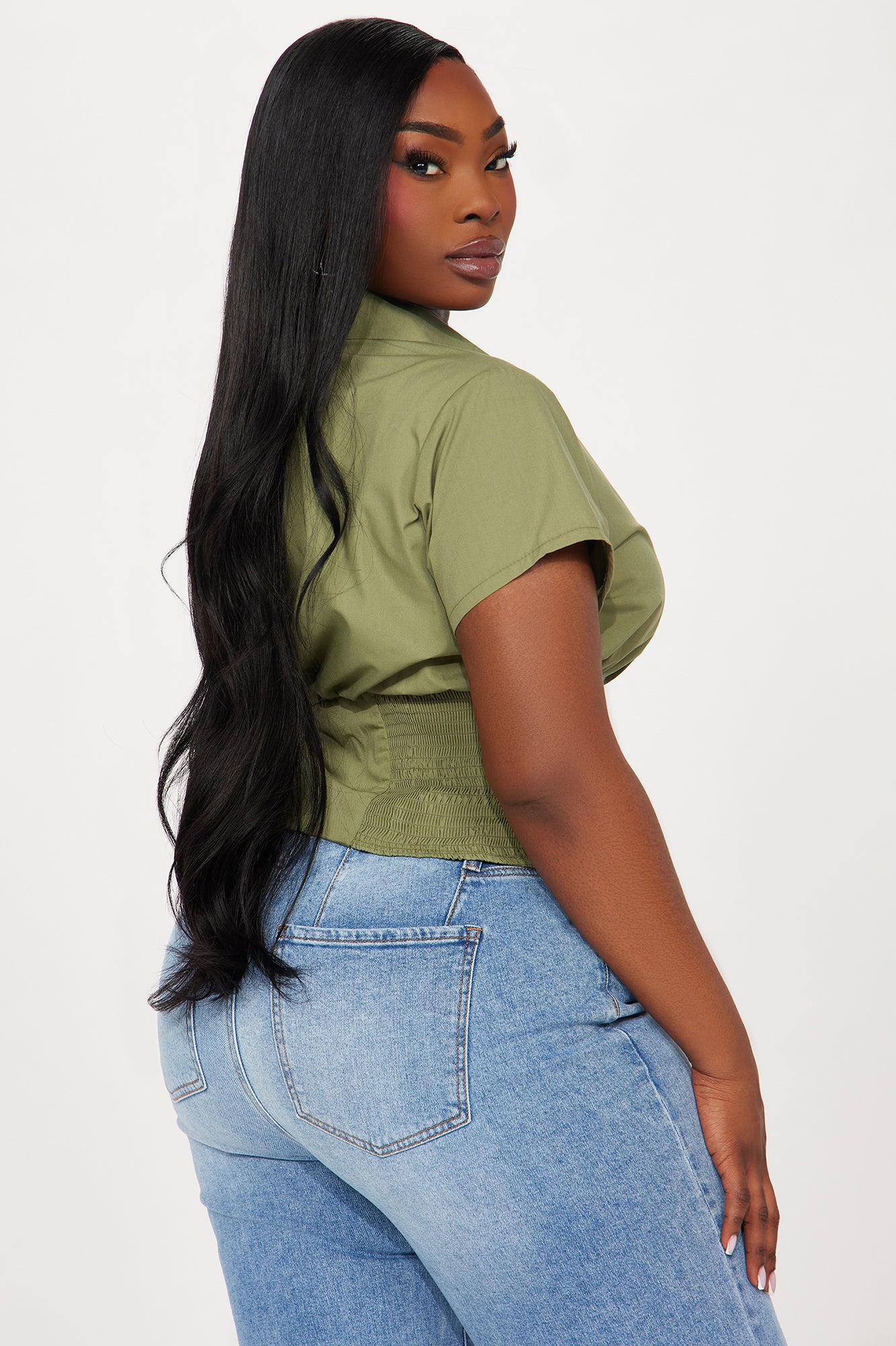 Endless Talks Short Sleeve Corset Top - Olive - Image 6