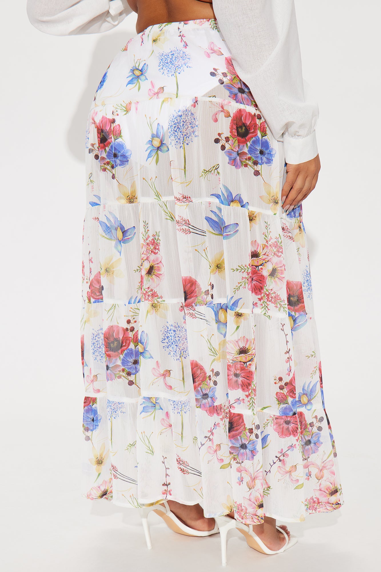 Florence Sheer Tiered Floral Maxi Skirt - White/combo - Image 6