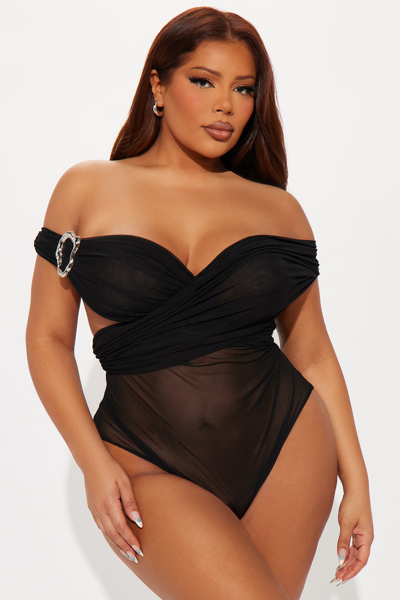 Captivating Ruched Off Shoulder Bodysuit - Black - Image 5