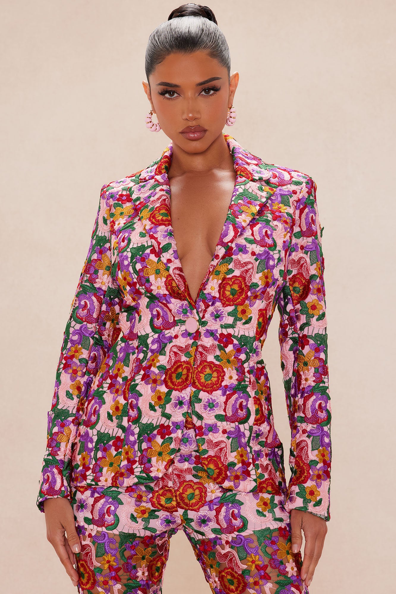 Aubrey Floral Lace Blazer - Pink/combo - Image 3