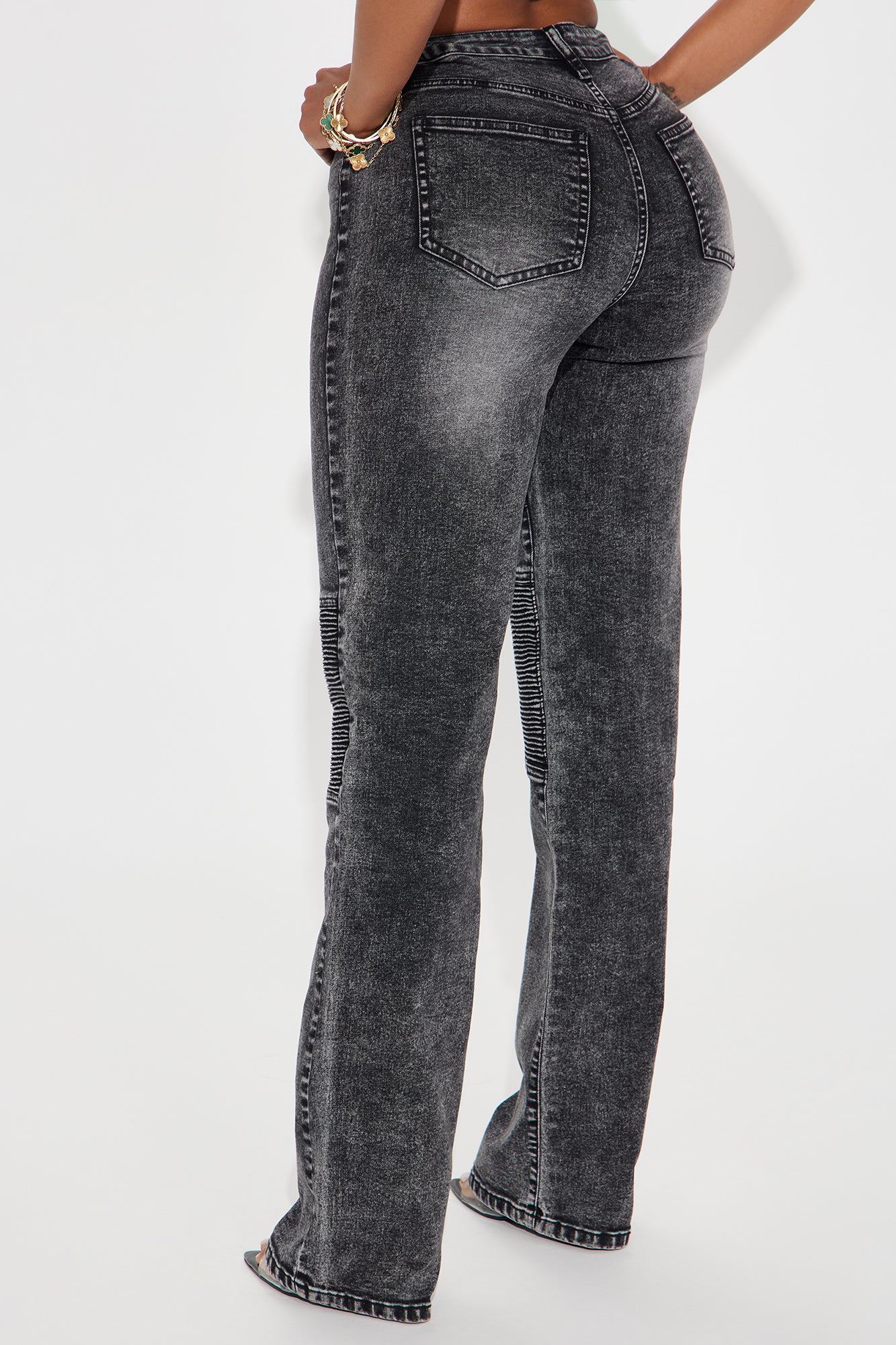 Have It My Way Moto Stretch Straight Leg Jeans - Black Wash - Image 3
