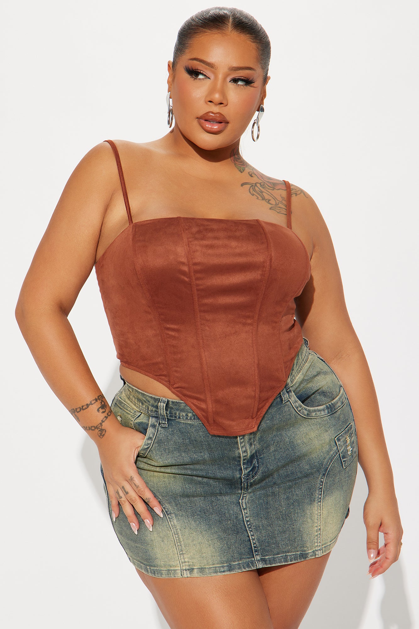 Howdy Faux Suede Corset Top - Chocolate - Image 4
