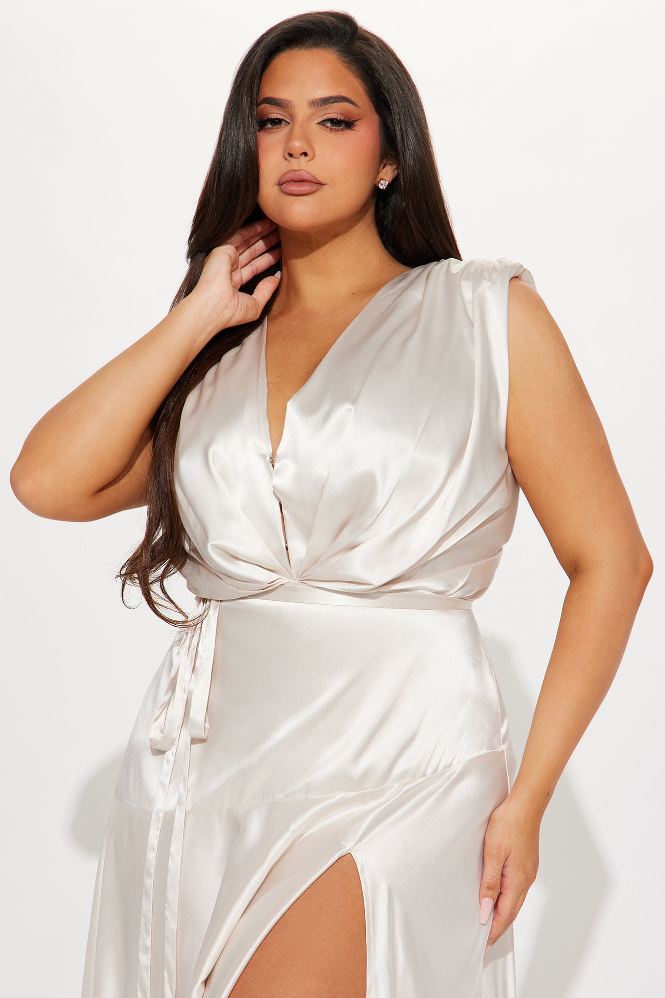 Gracing You Satin Maxi Dress - Champagne - Image 5