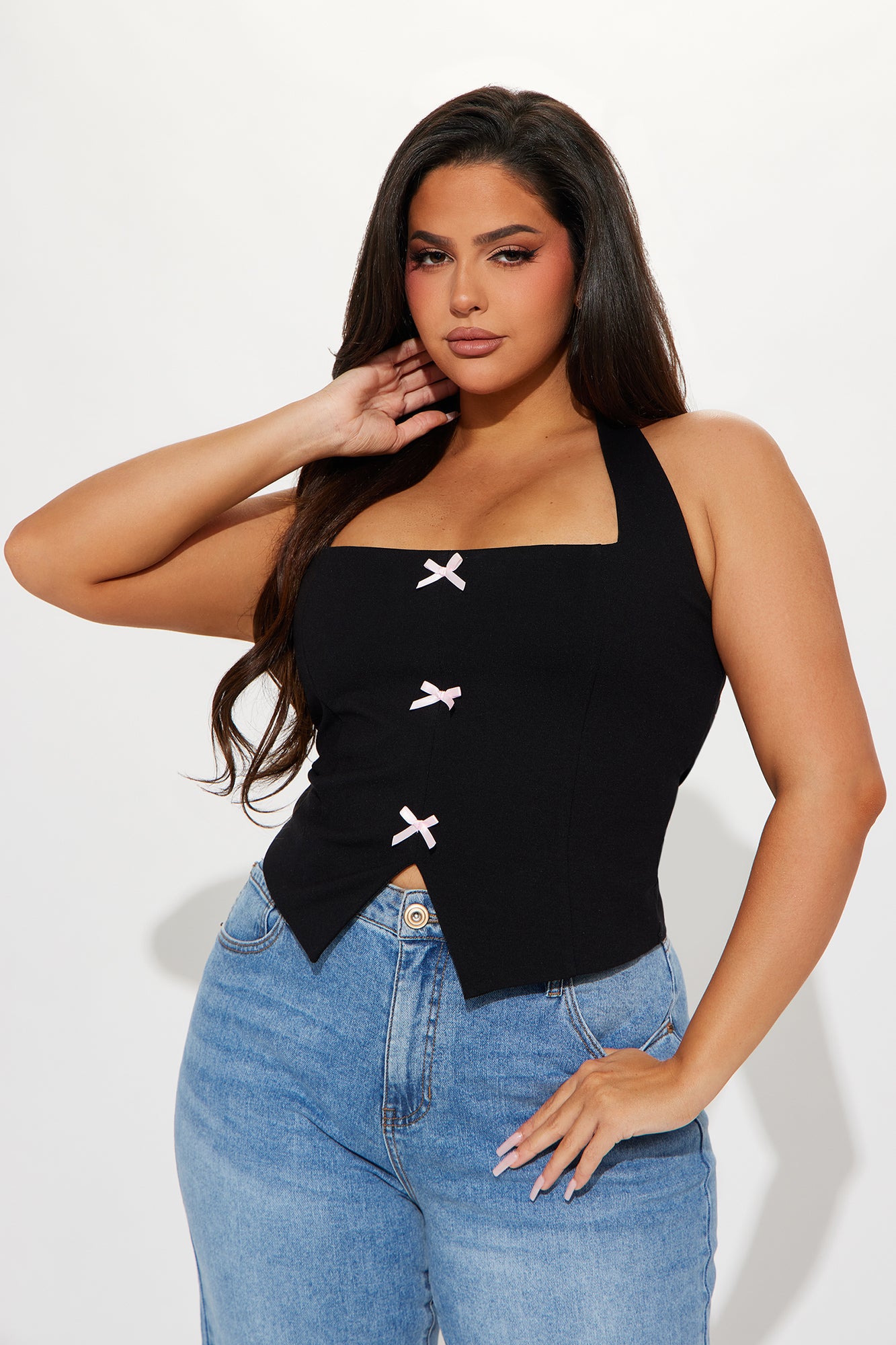 Anastasia Bow Halter Top - Black - Image 4