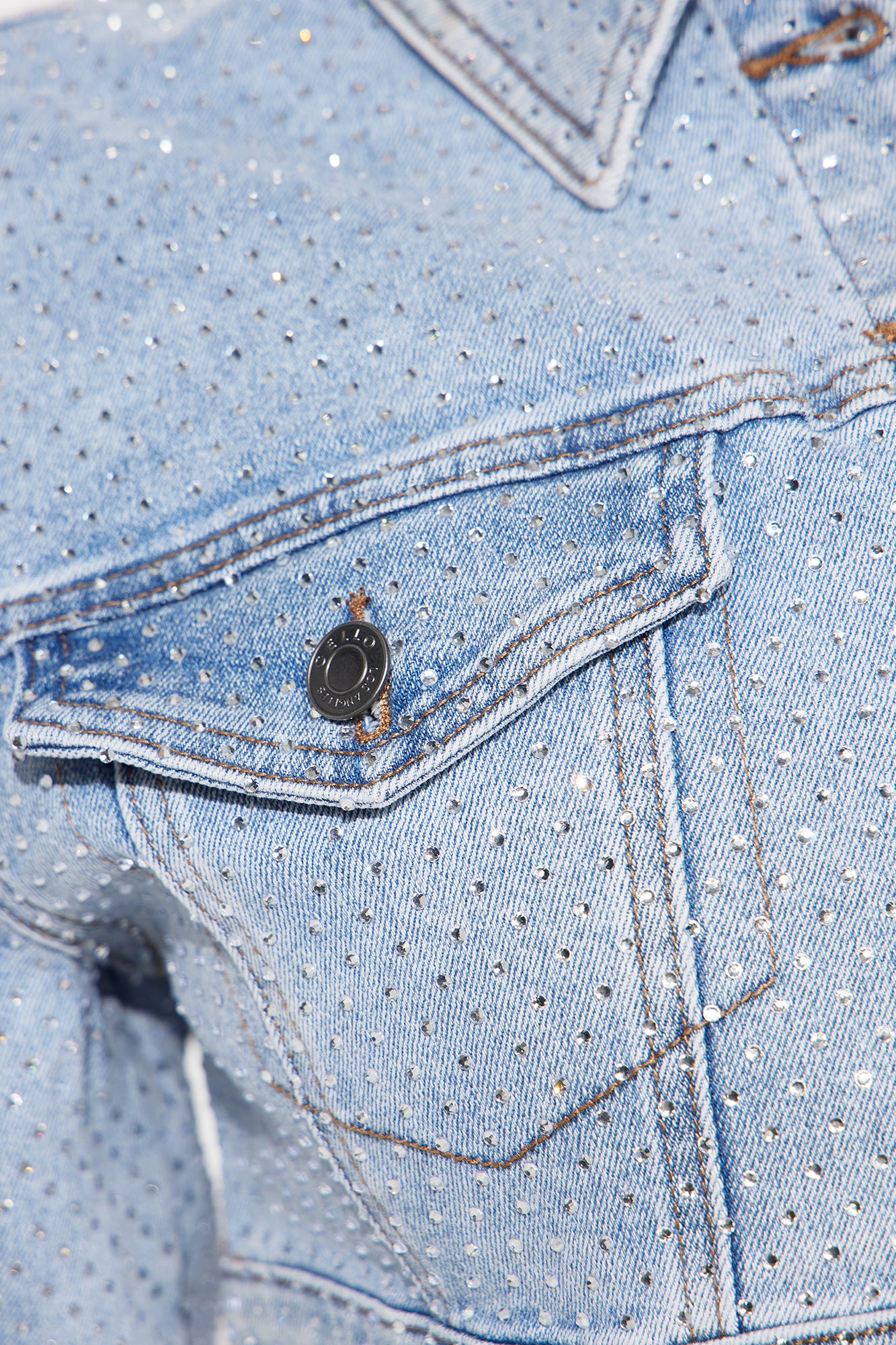 Spread The Sparkle Crop Denim Jacket - Light Wash - Image 5