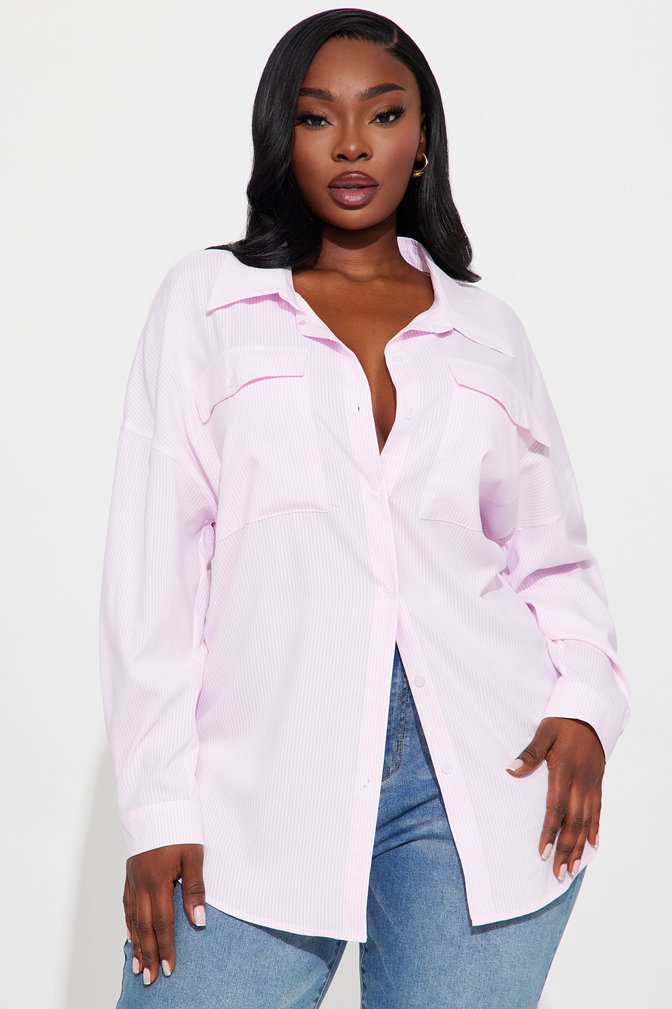 Skip Town Pinstripe Challis Shirt - White/Pink - Image 4