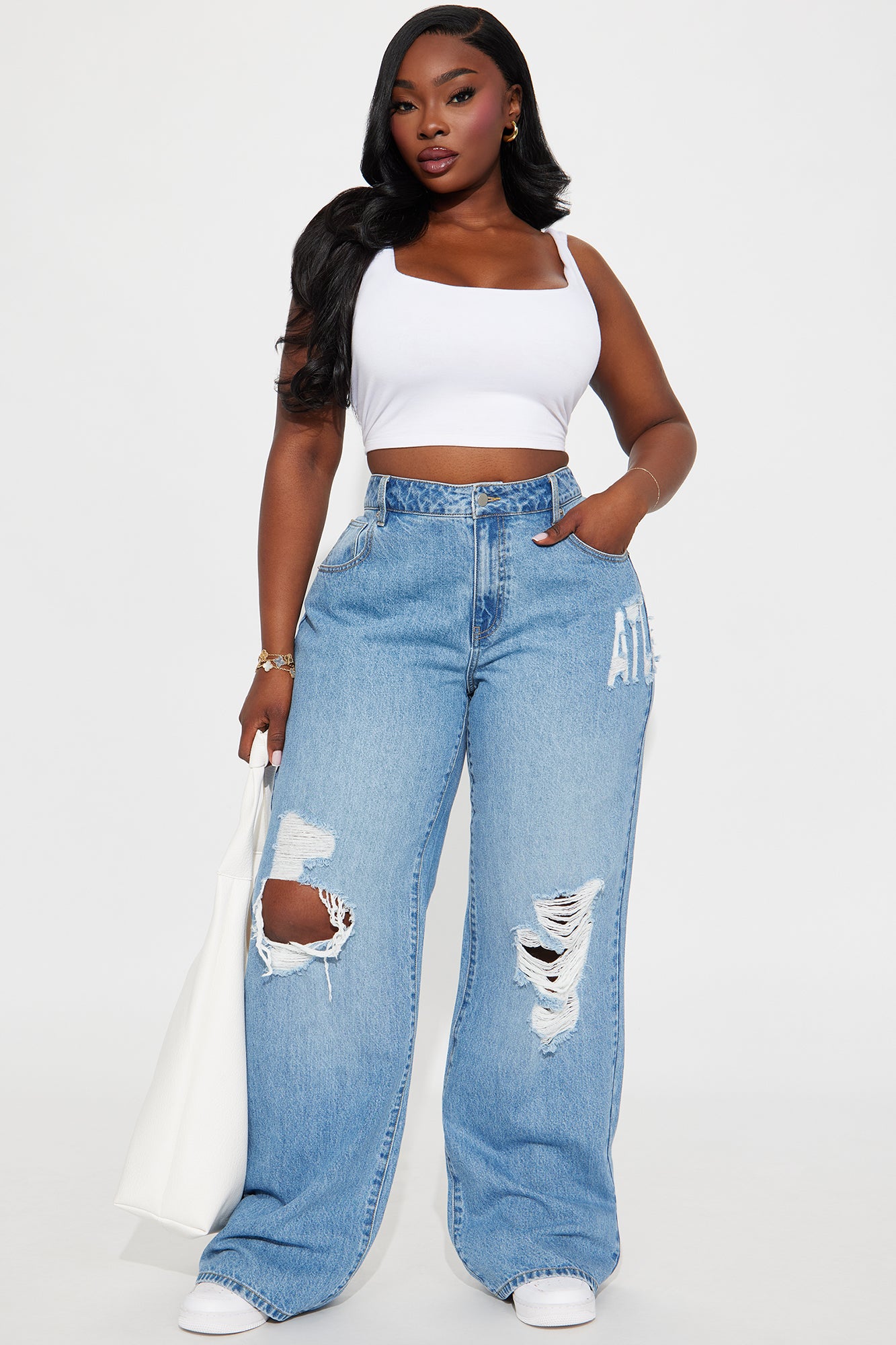 Tall Hometown Honey Atlanta Ripped Baggy Jeans - Medium Wash - Image 5
