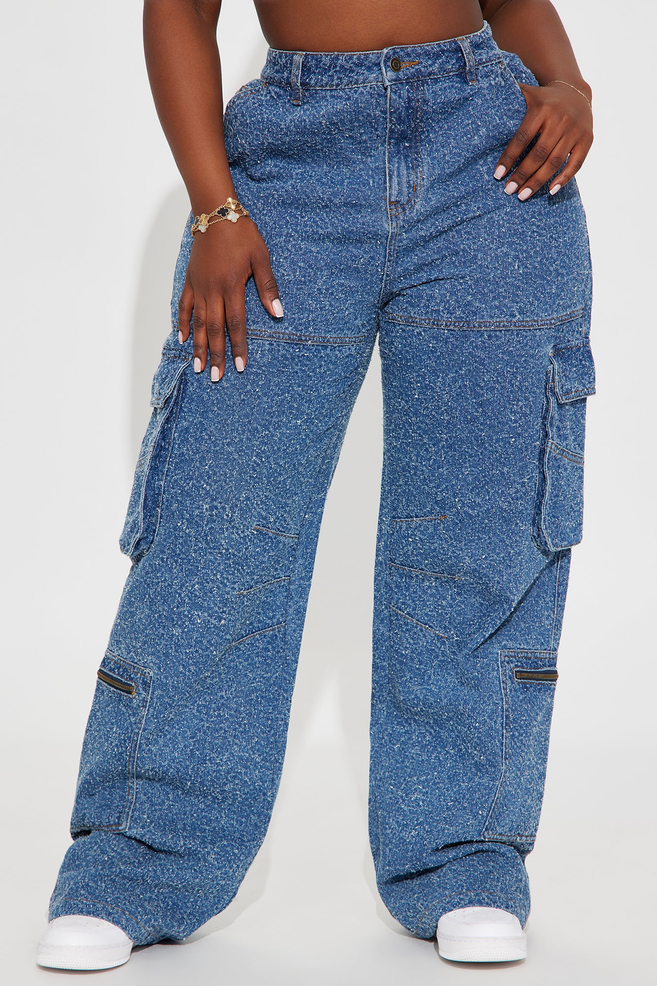 Hanna Textured Cargo Straight Leg Jean - Medium Wash - Image 6