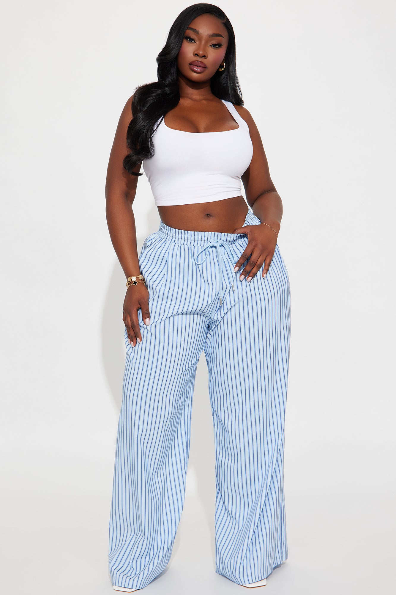 Timothy Striped Wide Leg Pant - Light Blue - Image 4