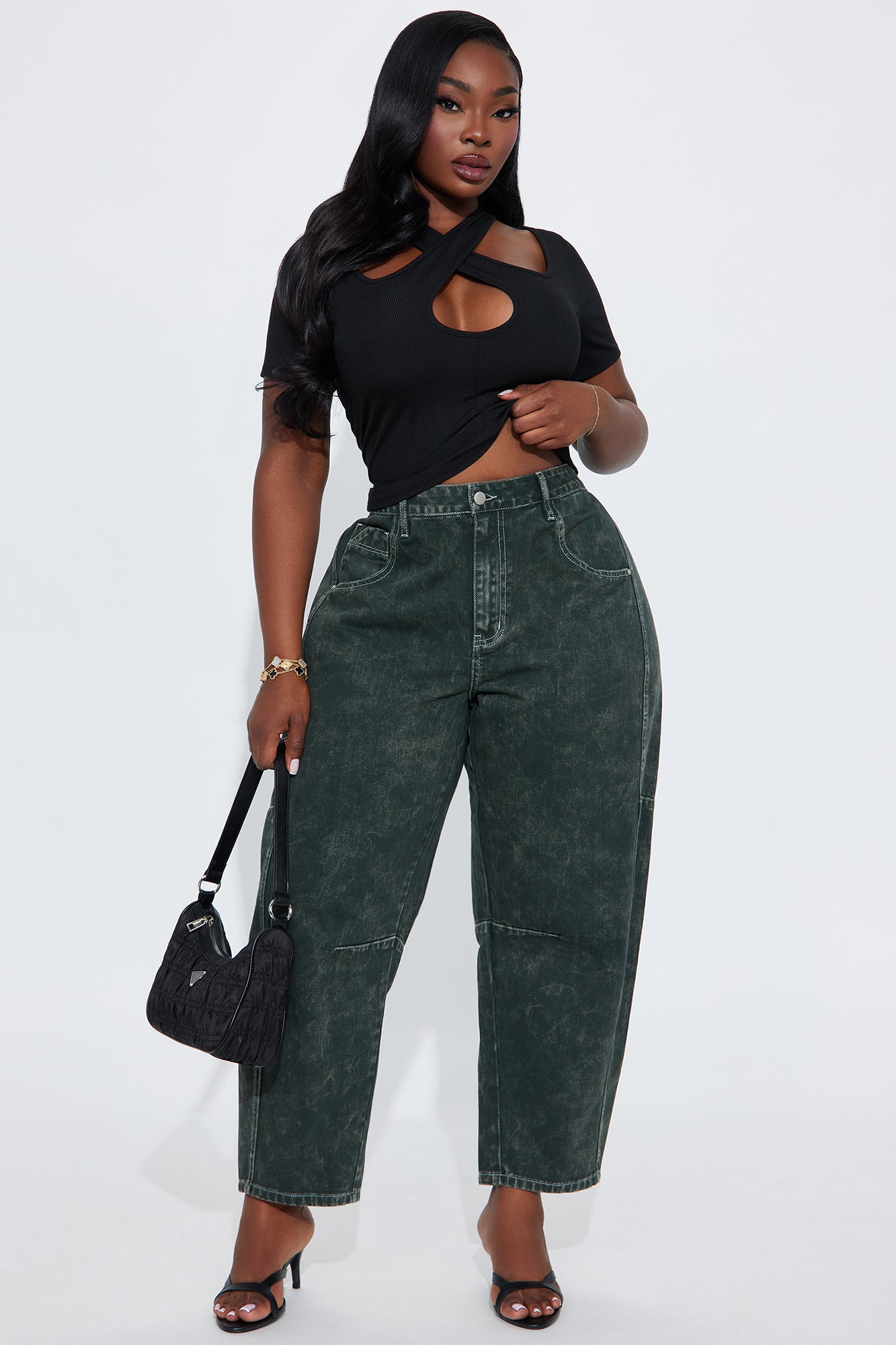 Lily Barrel Leg Jean - Dark Olive - Image 4