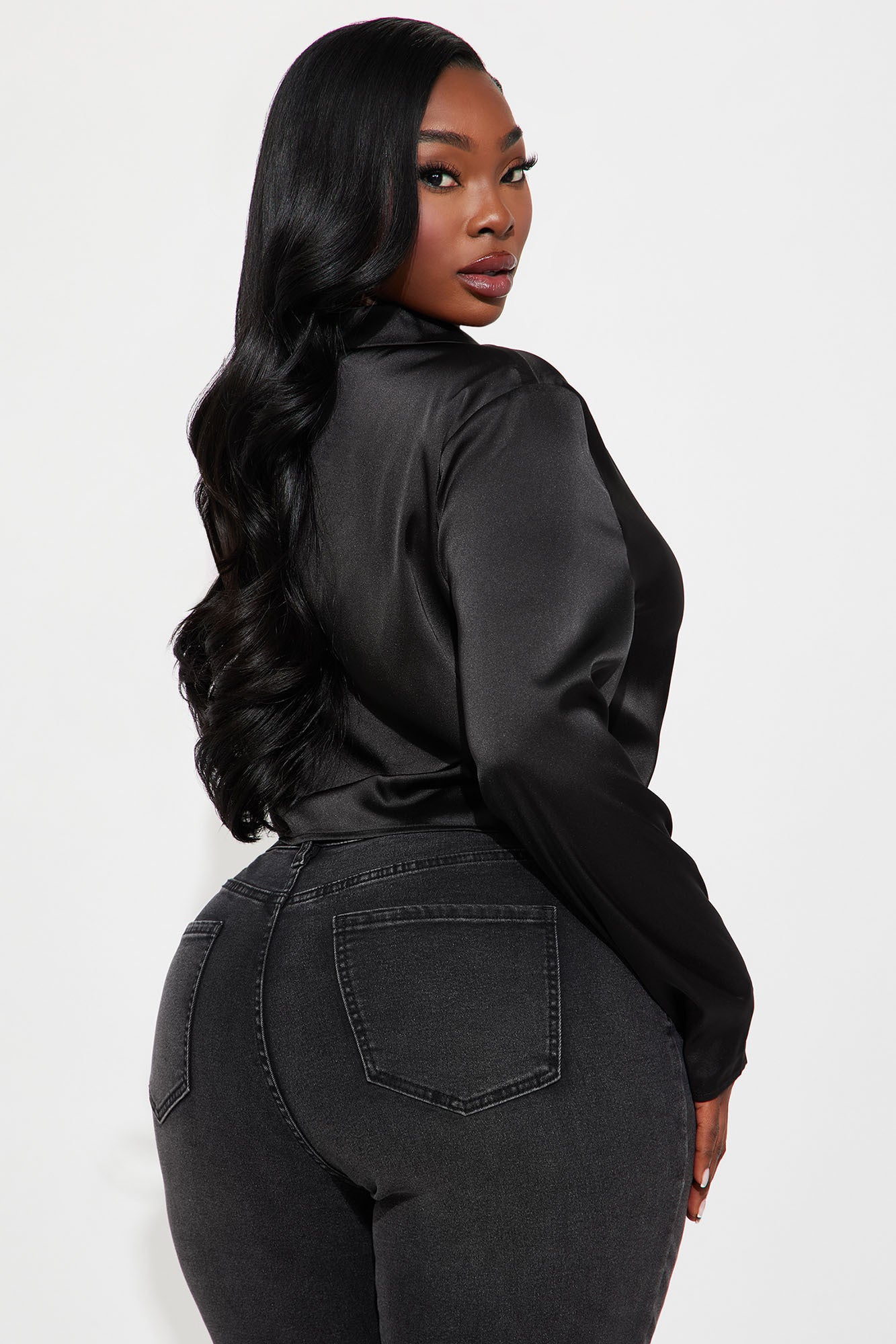 Forever Loving Satin Shirt - Black - Image 6