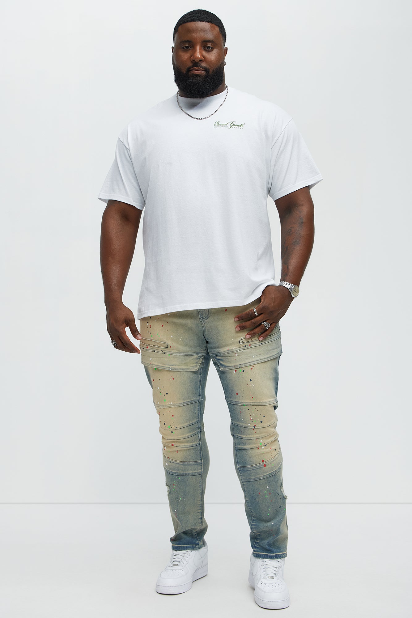 Made It Paint Splatter Skinny Jeans - Light Blue Wash - Image 6