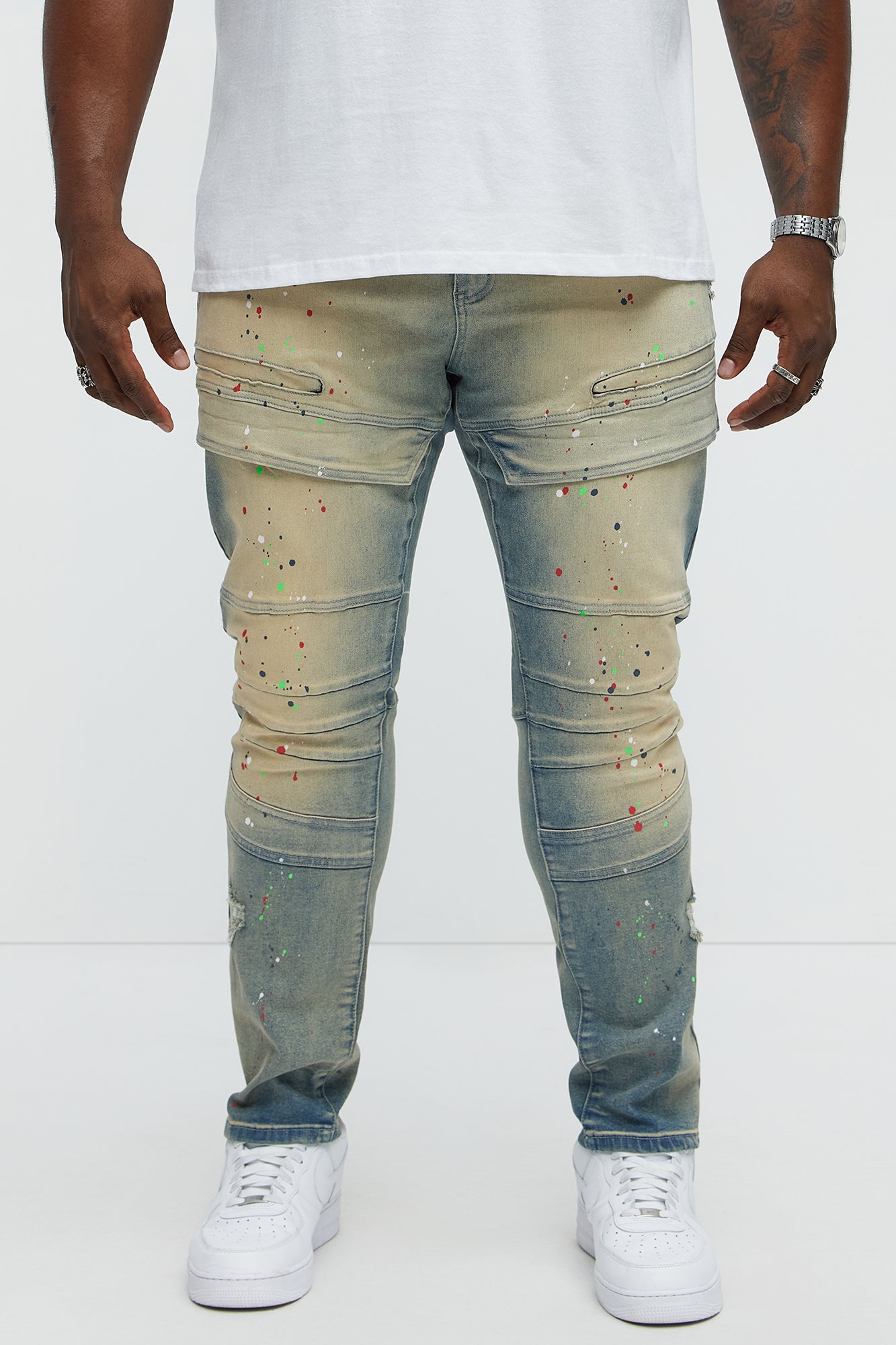 Made It Paint Splatter Skinny Jeans - Light Blue Wash - Image 5