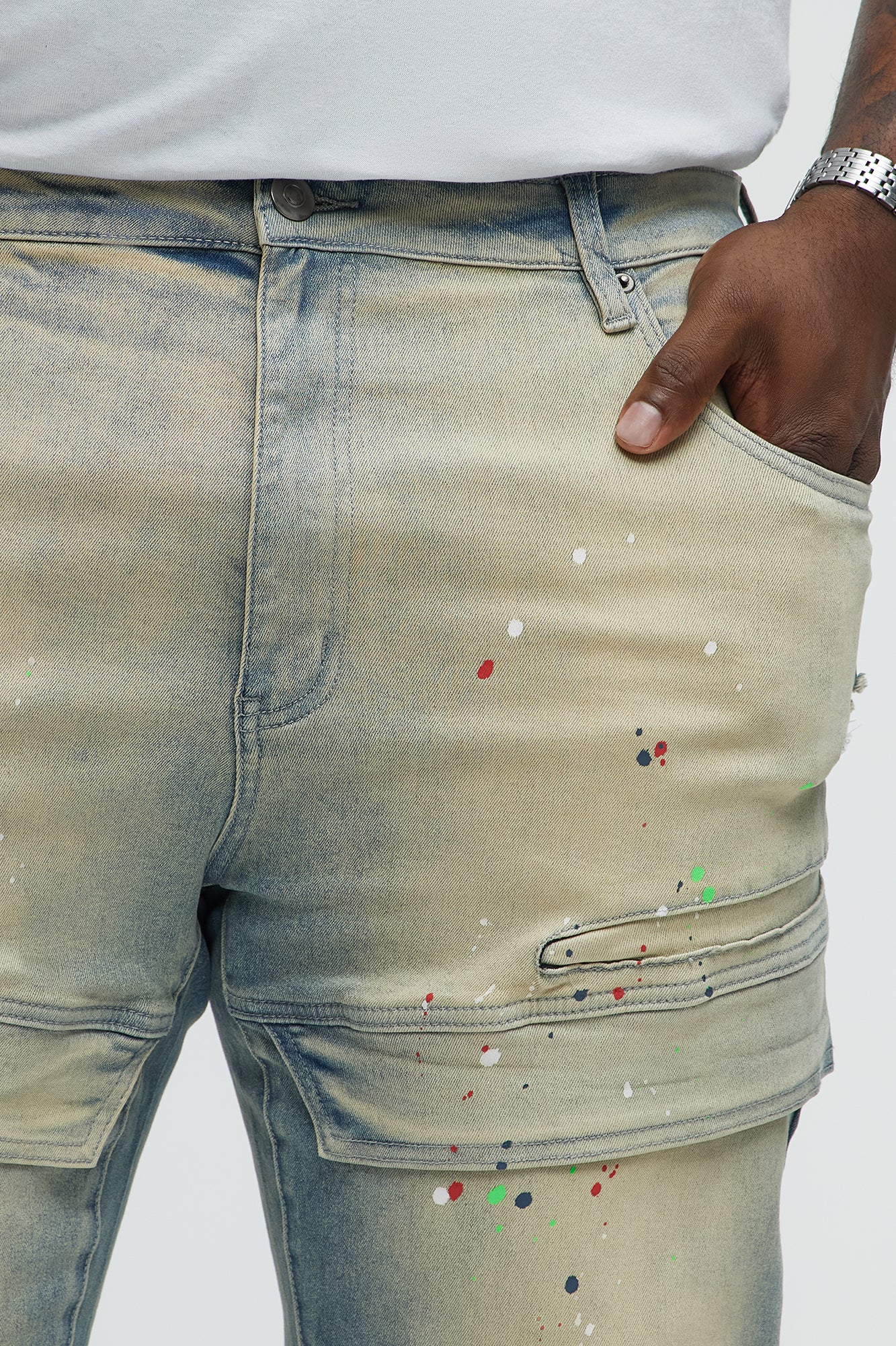 Made It Paint Splatter Skinny Jeans - Light Blue Wash - Image 7
