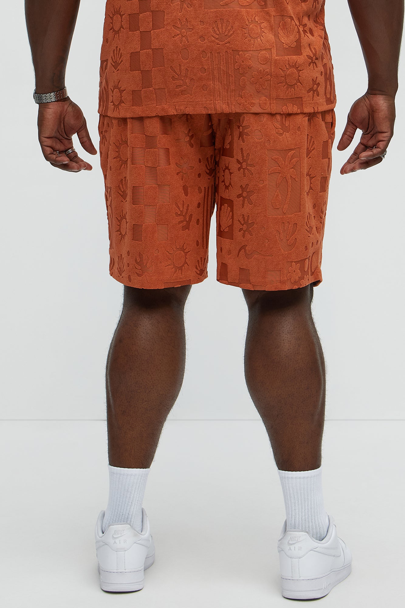Tropical Terry Fabric Relaxed Shorts - Rust - Image 8