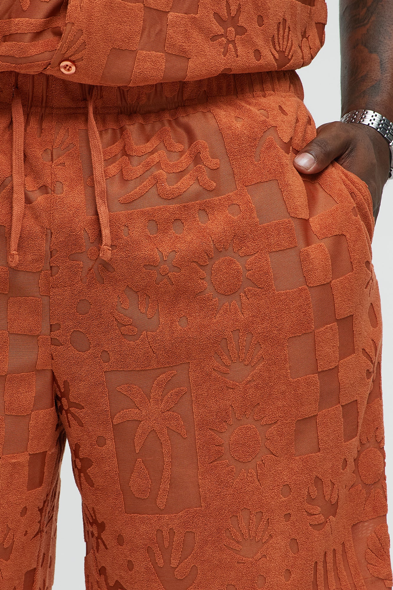 Tropical Terry Fabric Relaxed Shorts - Rust - Image 7