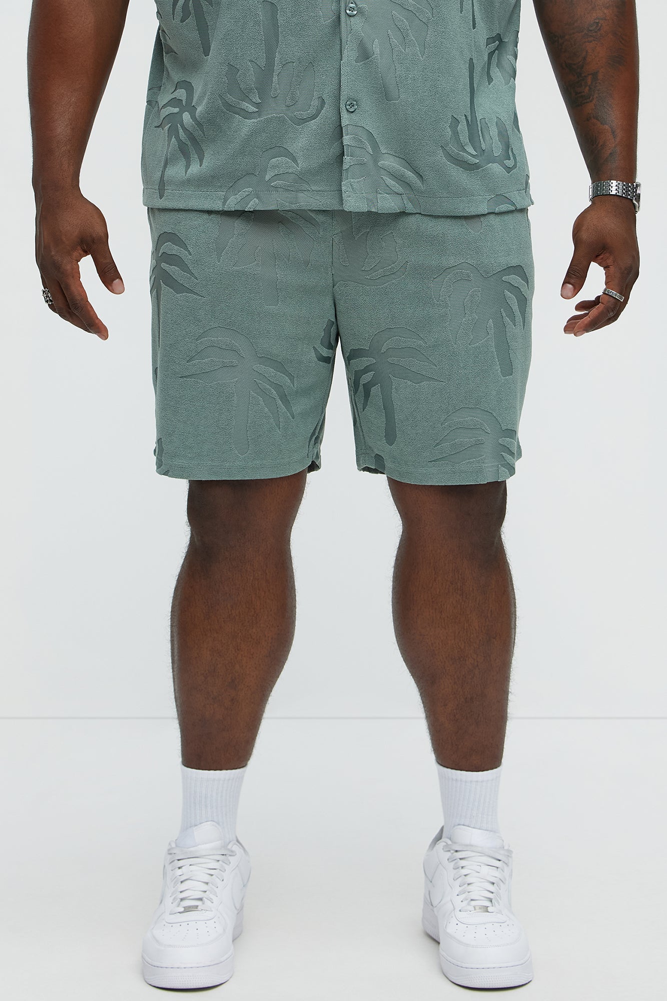 Tropical Trees Relaxed Shorts - Sage - Image 5