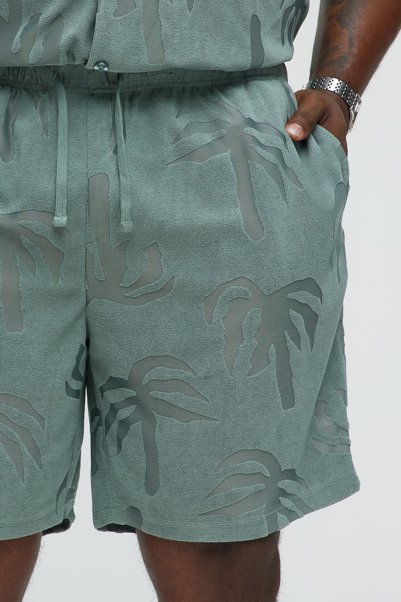 Tropical Trees Relaxed Shorts - Sage - Image 7