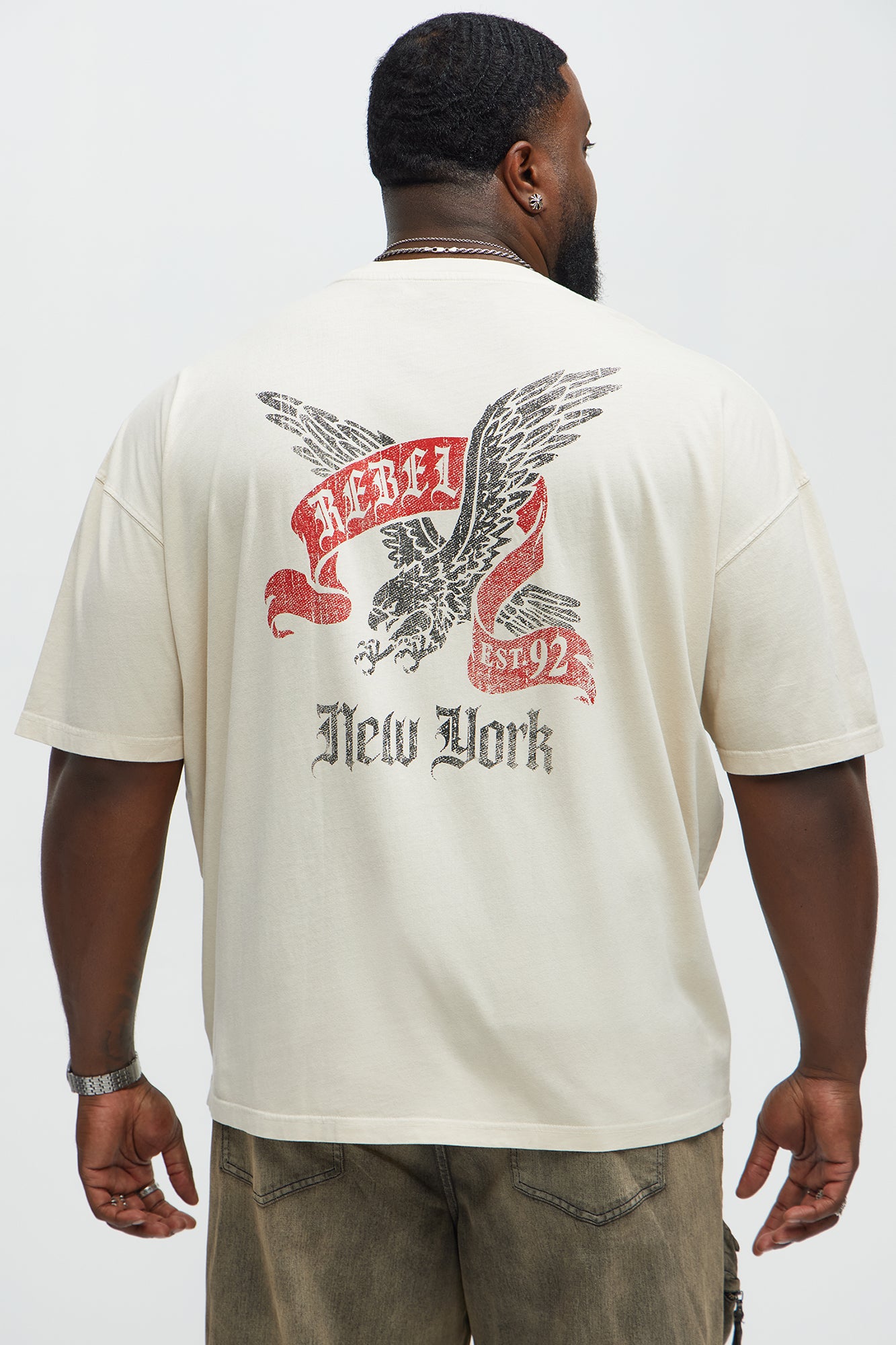 Rebel NYC 92 Oversized Short Sleeve Tee - Cream - Image 4