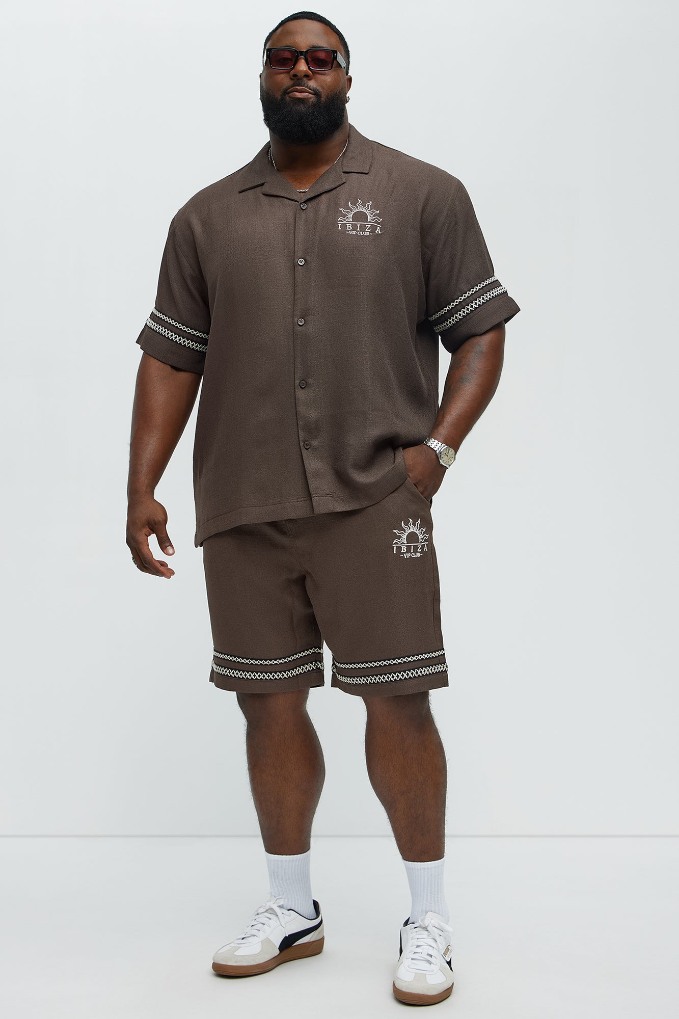 Ibiza VIP Club Linen Like Button Up - Chocolate - Image 6