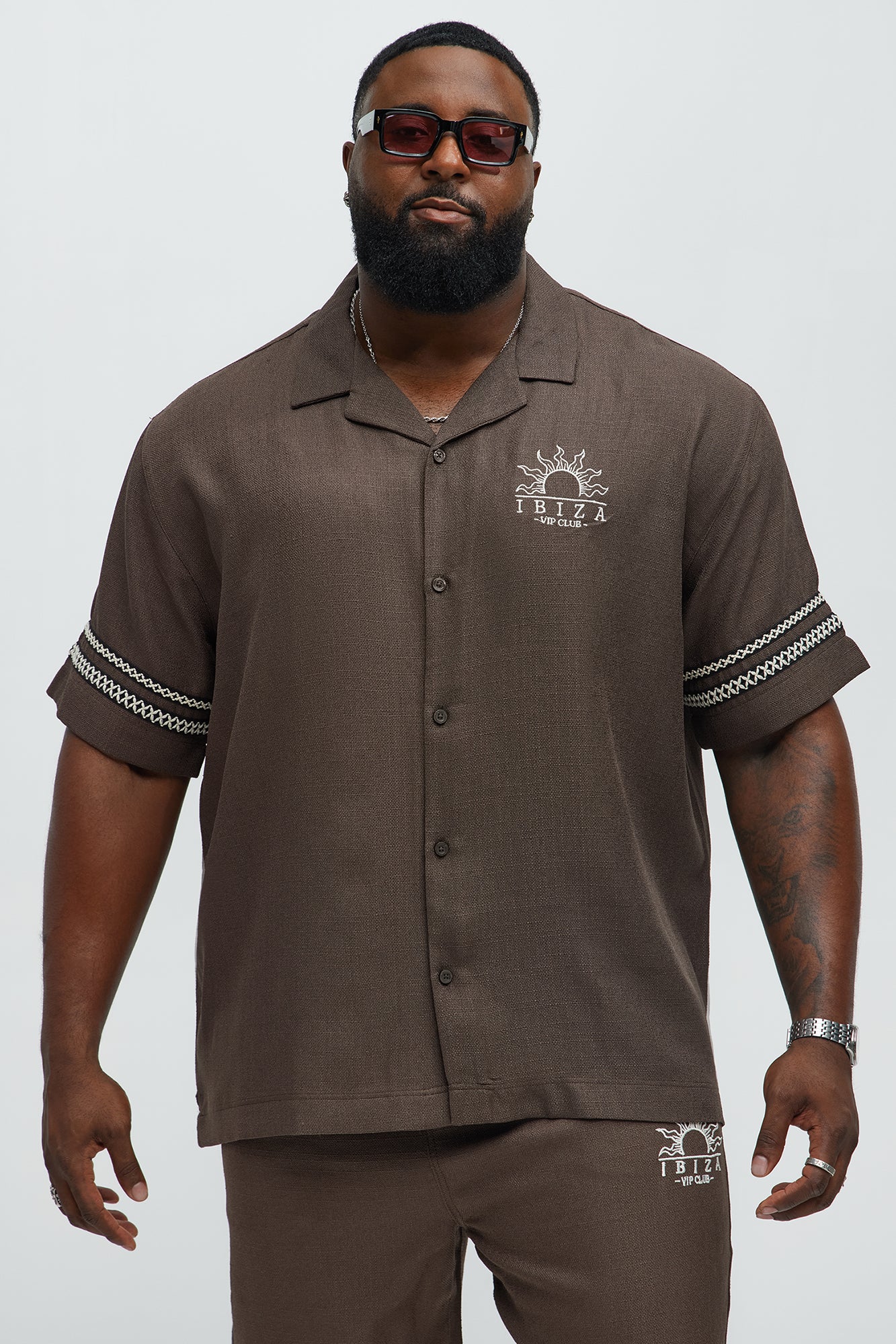 Ibiza VIP Club Linen Like Button Up - Chocolate - Image 5