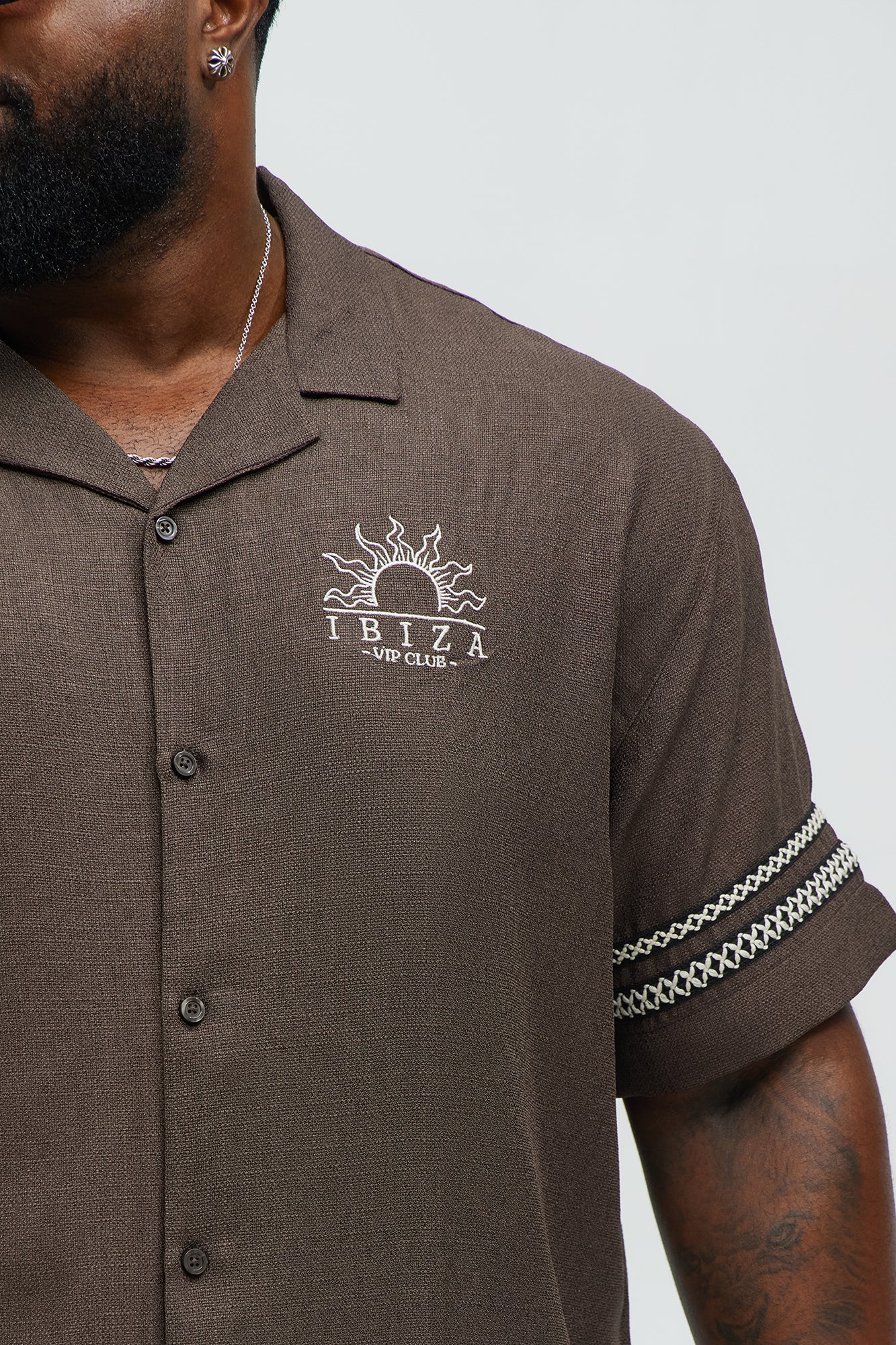 Ibiza VIP Club Linen Like Button Up - Chocolate - Image 7