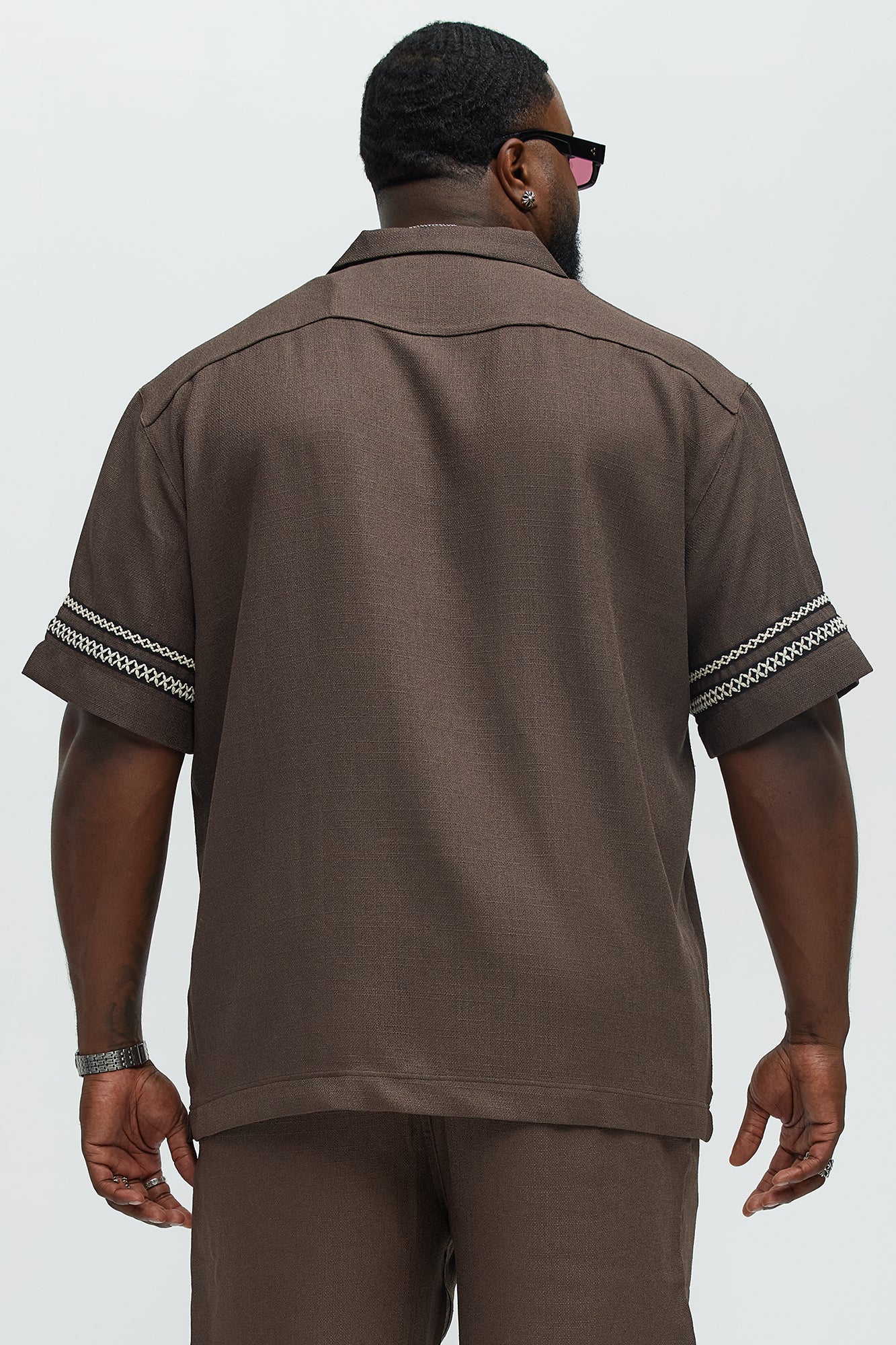 Ibiza VIP Club Linen Like Button Up - Chocolate - Image 8