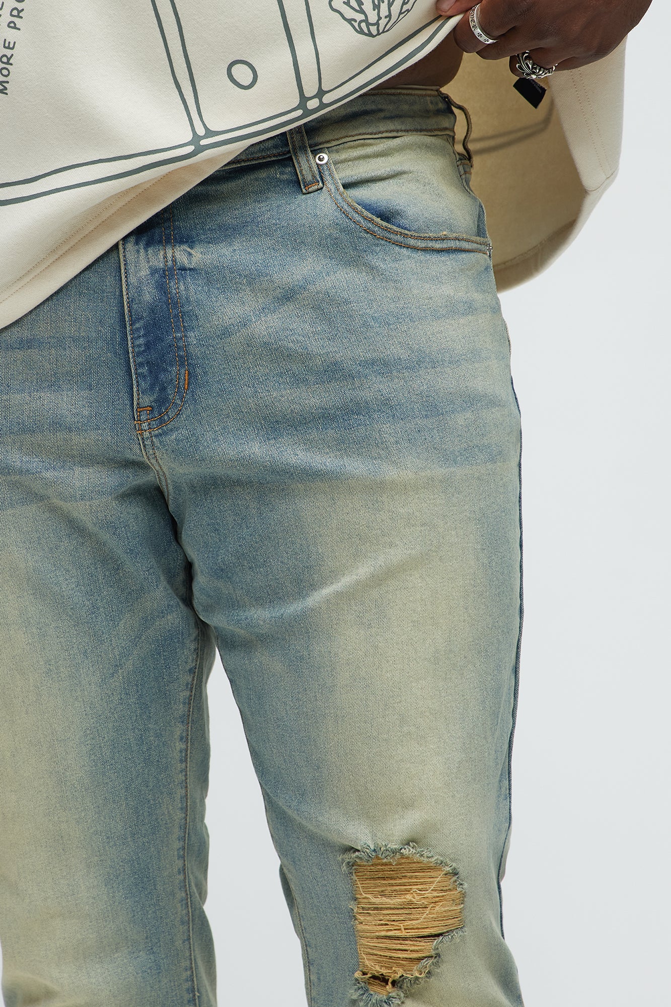 I Be Discreet Slim Flare Jeans - Vintage Blue Wash - Image 3