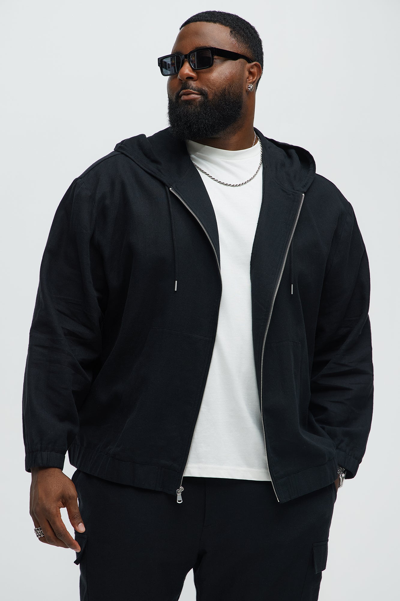 Bahamas Linen Relaxed Hooded Jacket - Black - Image 5