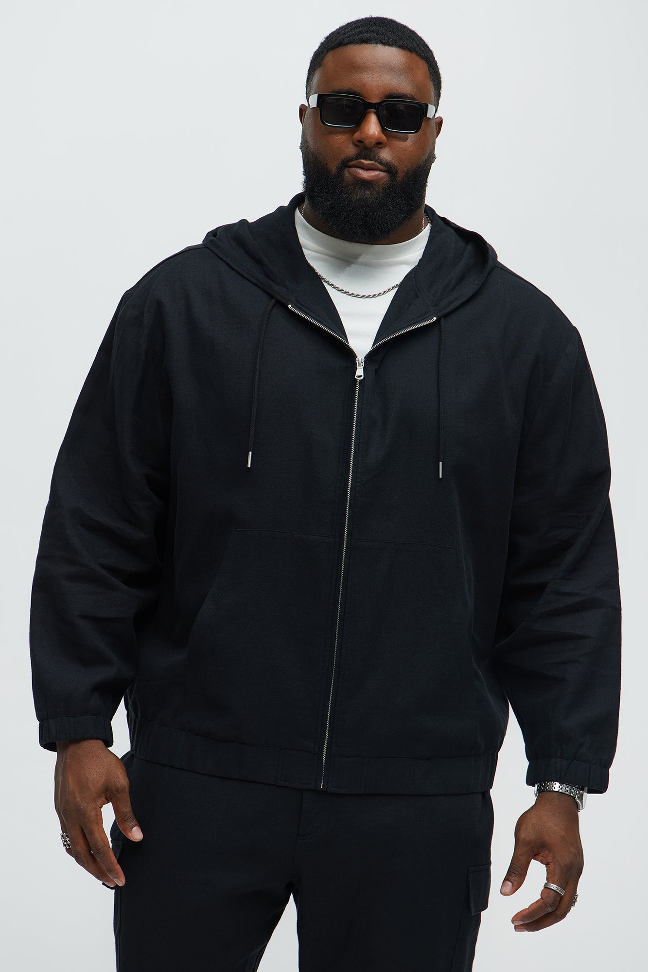 Bahamas Linen Relaxed Hooded Jacket - Black - Image 7