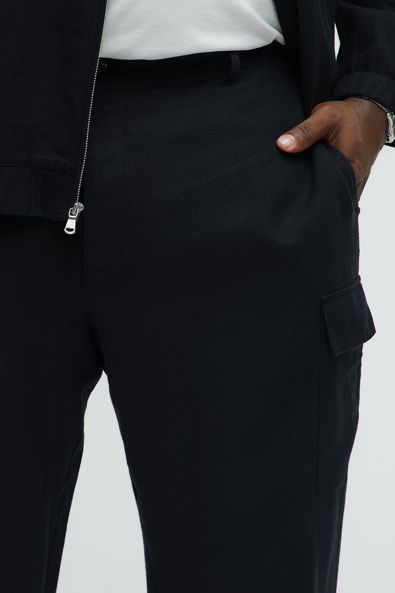 Slim Bahamas Linen Cargo Jogger - Black - Image 7