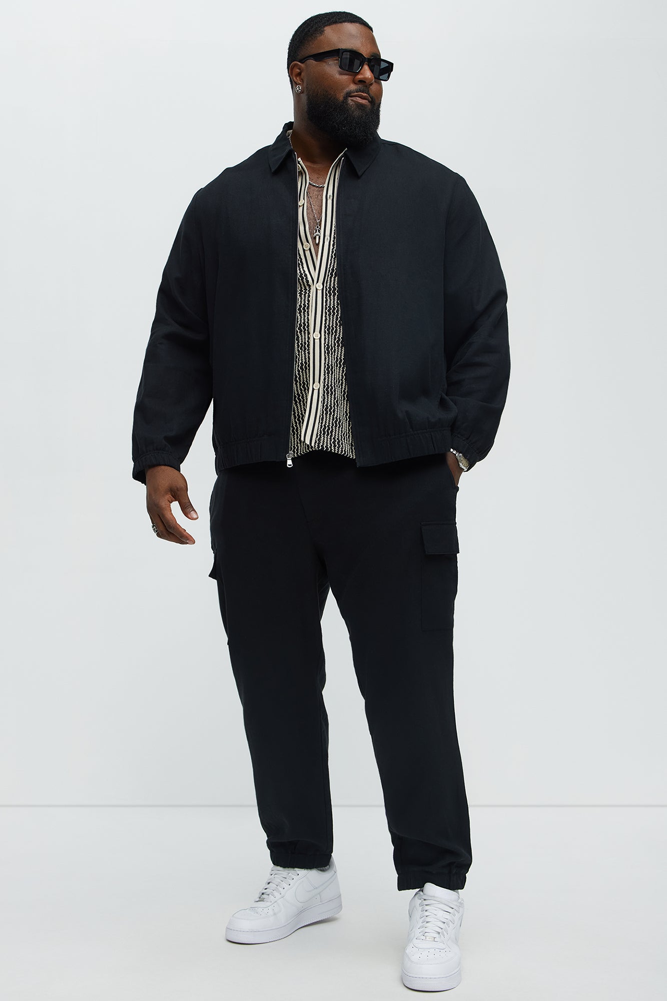 Bahamas Linen Zip Collar Jacket - Black - Image 6