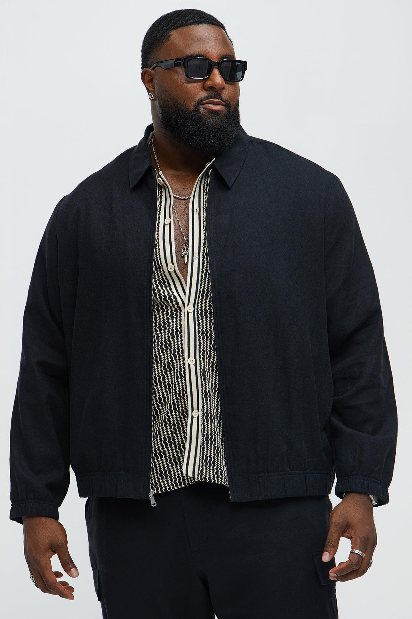 Bahamas Linen Zip Collar Jacket - Black - Image 5
