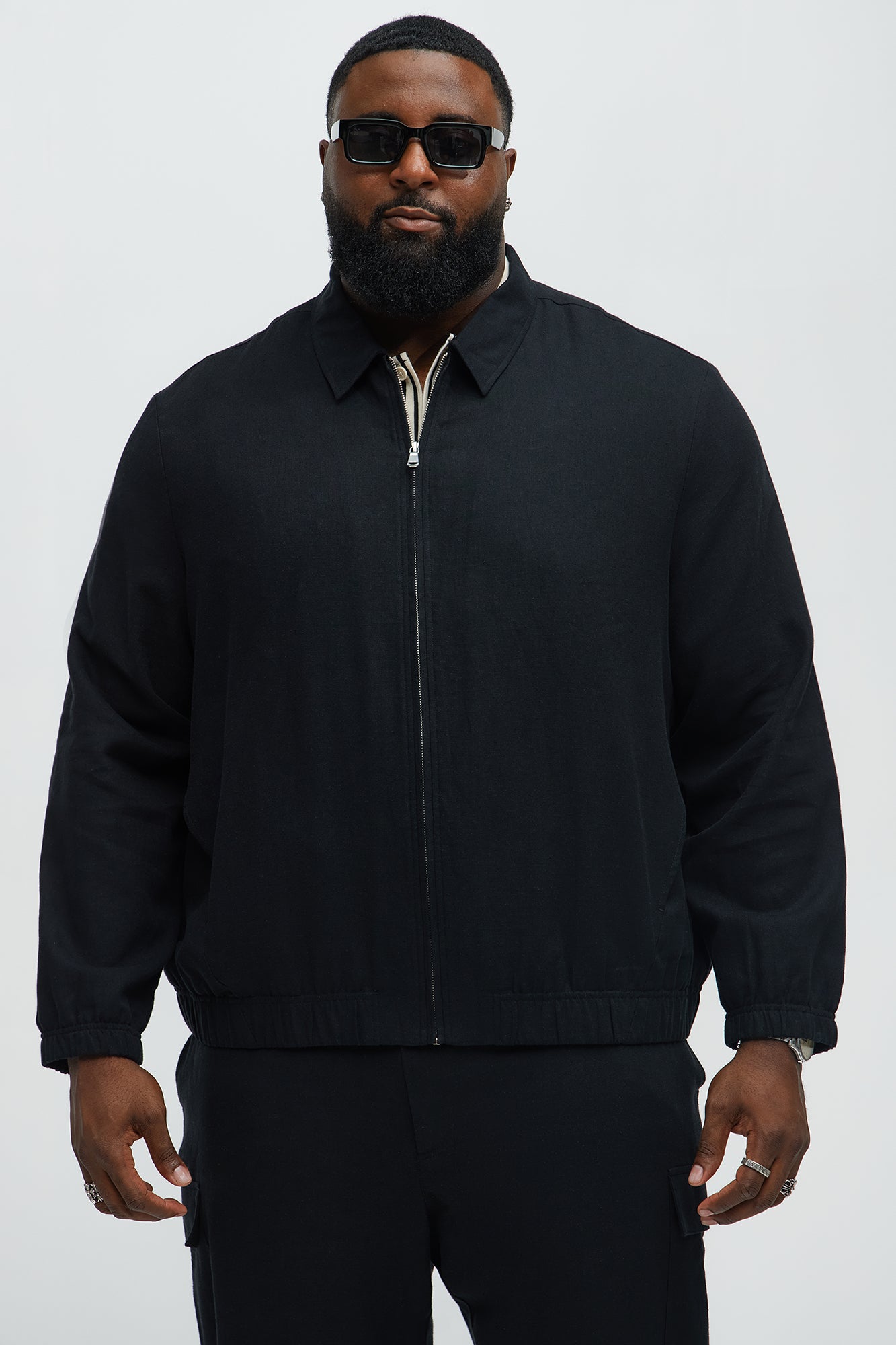 Bahamas Linen Zip Collar Jacket - Black - Image 7
