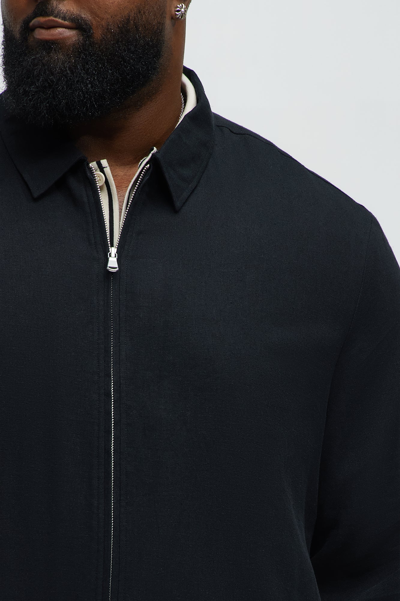 Bahamas Linen Zip Collar Jacket - Black - Image 8