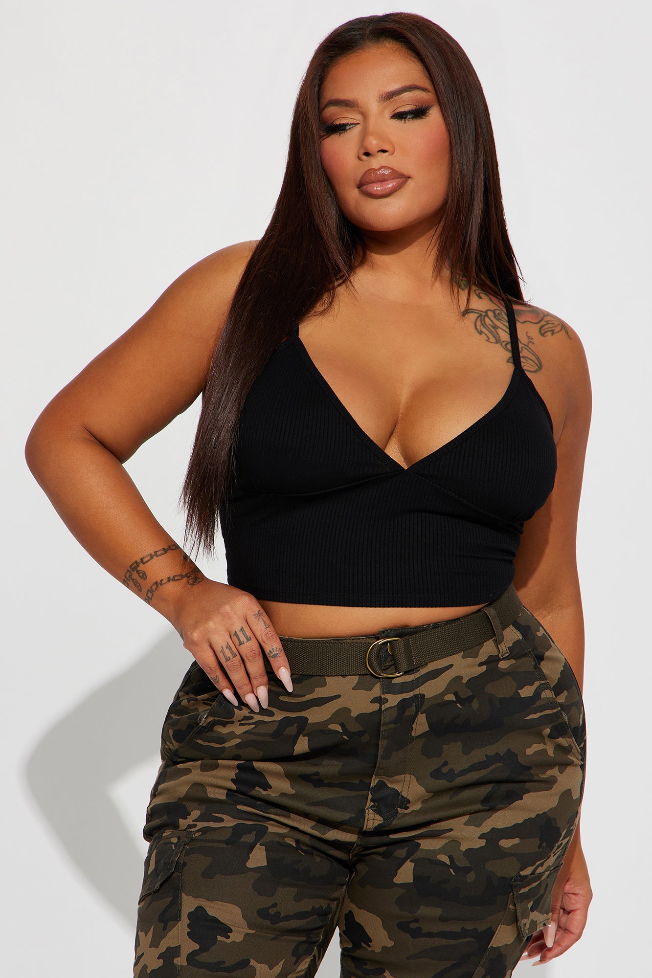 Ellie V Neck Cami Top - Black - Image 4