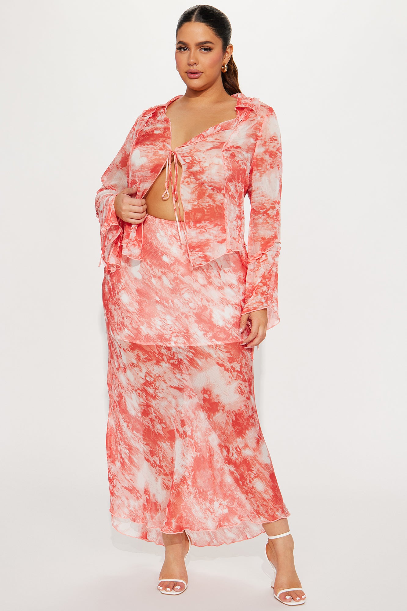 Good Habit Chiffon Skirt Set - Rust/combo - Image 4