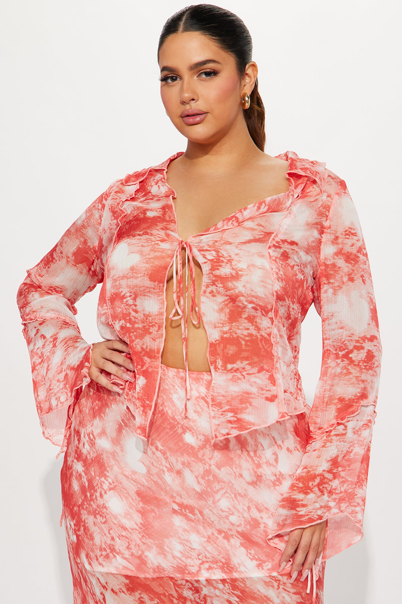 Good Habit Chiffon Skirt Set - Rust/combo - Image 5