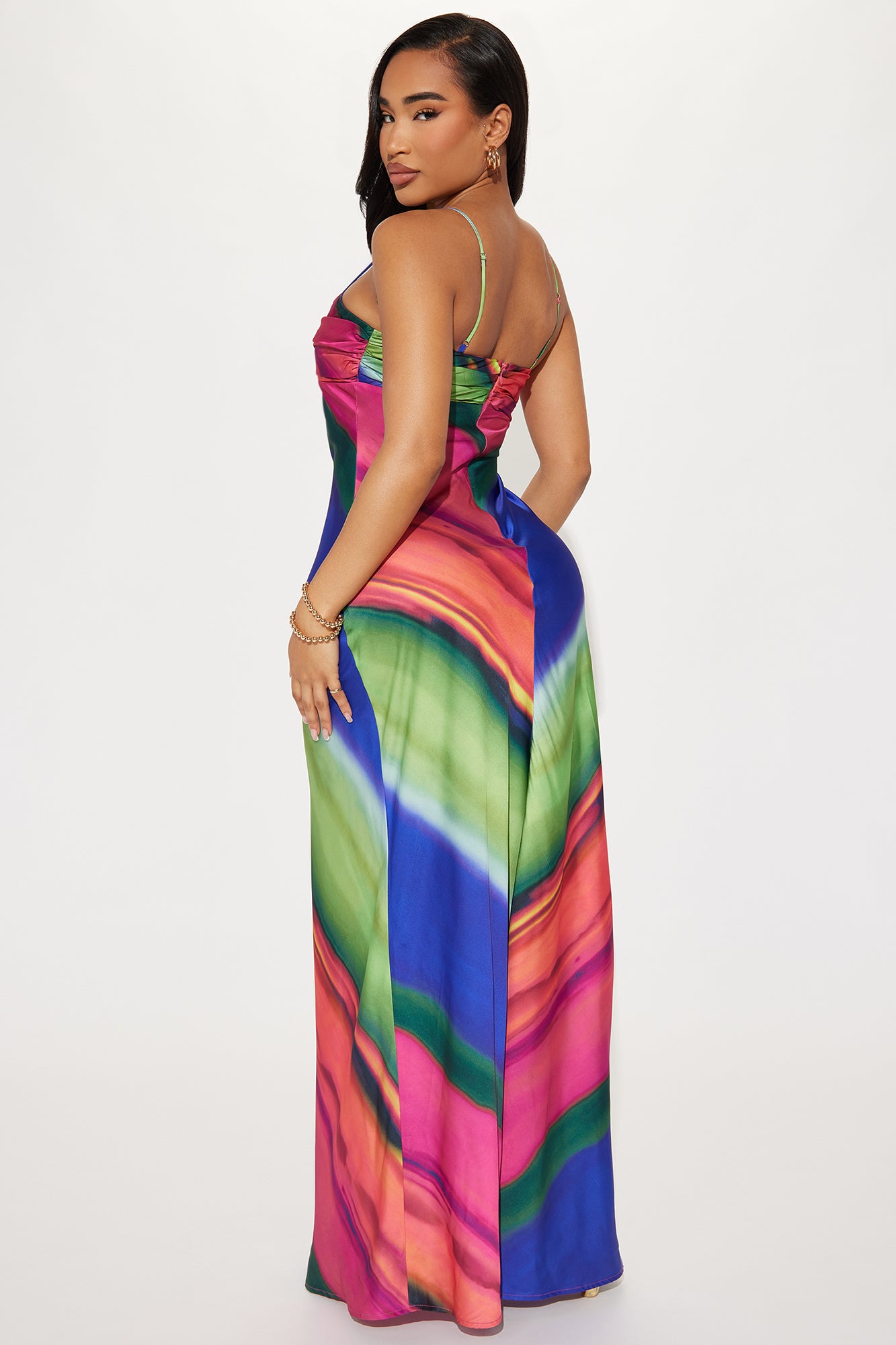 Wishing For Me Satin Maxi Dress - Multi Color - Image 3