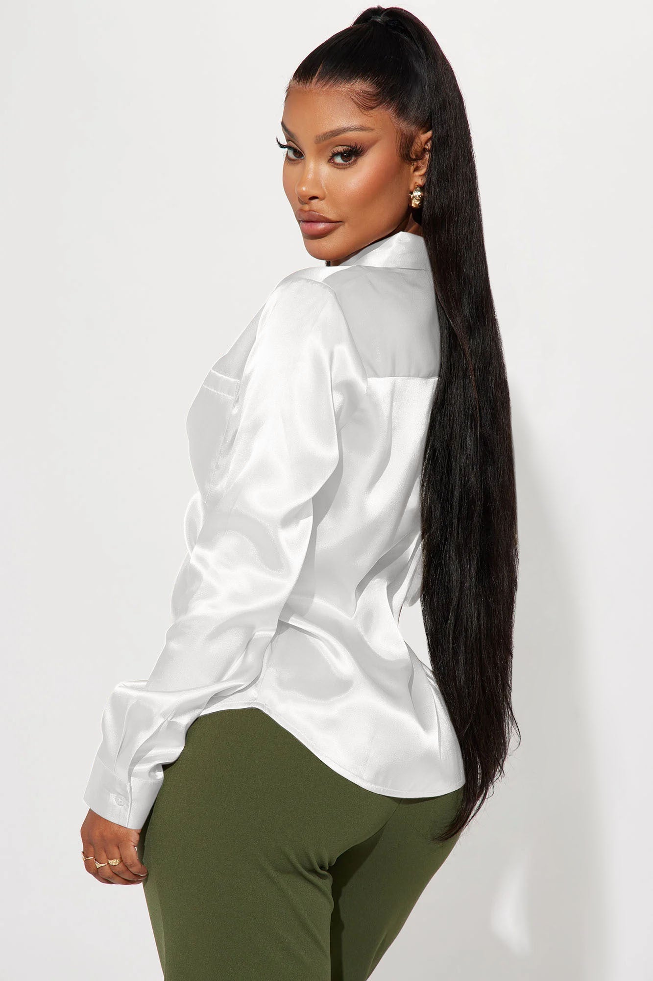 You Better Work Satin Shirt - White - Image 3