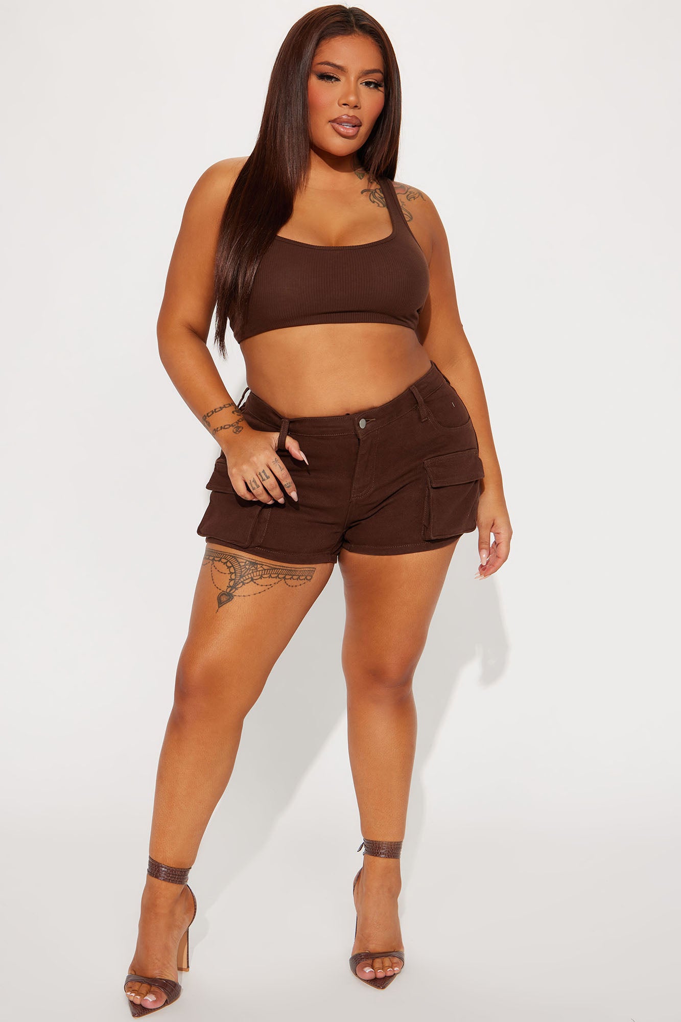 My One And Only Stretch Denim Cargo Shorts - Brown - Image 5
