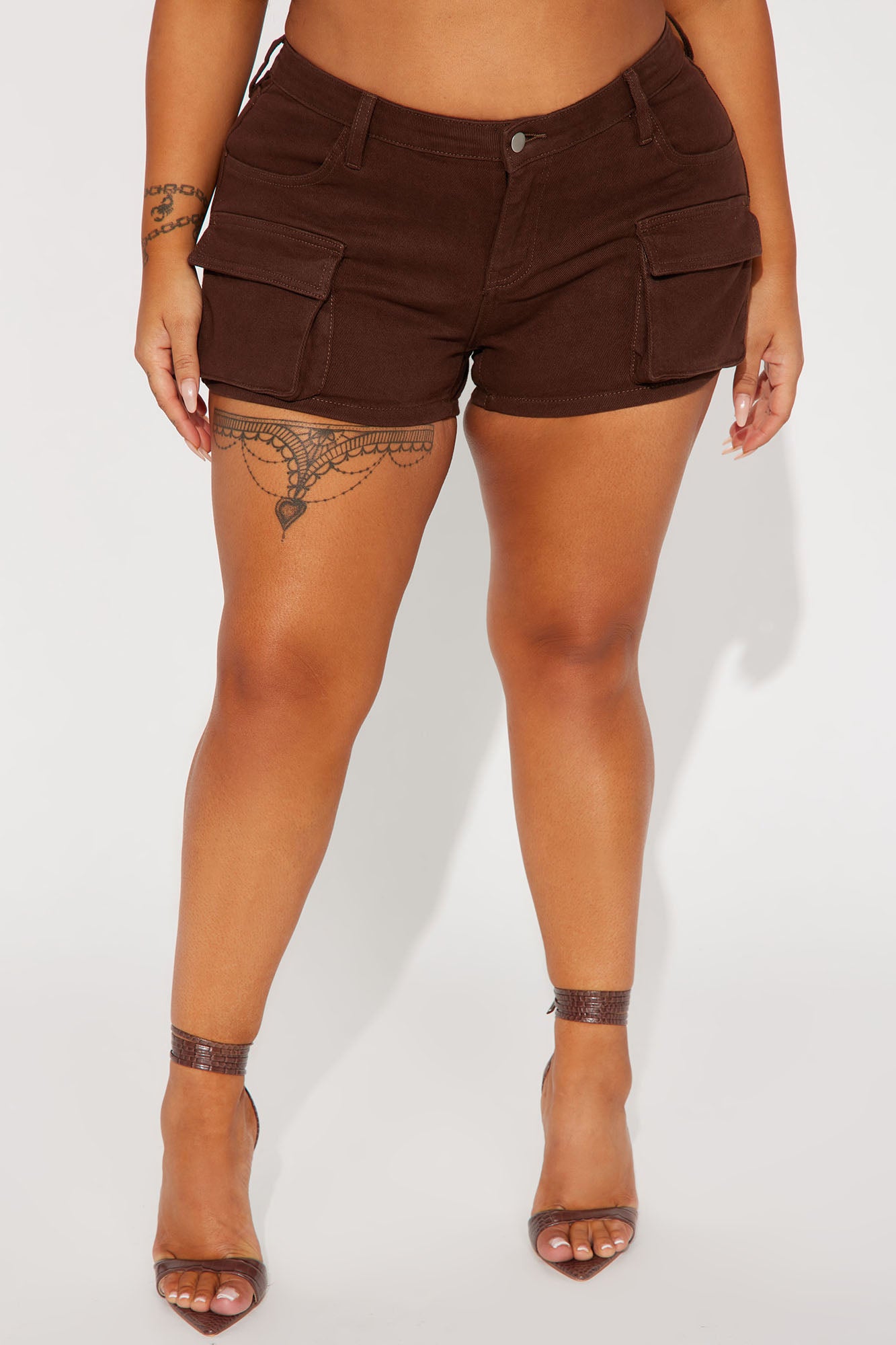 My One And Only Stretch Denim Cargo Shorts - Brown - Image 4