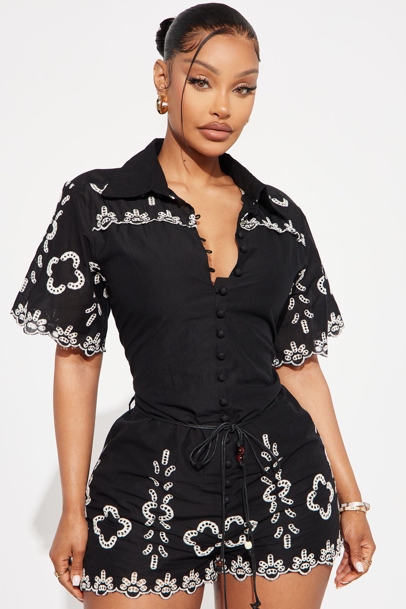 Sicily Linen Romper - Black/White - Image 5