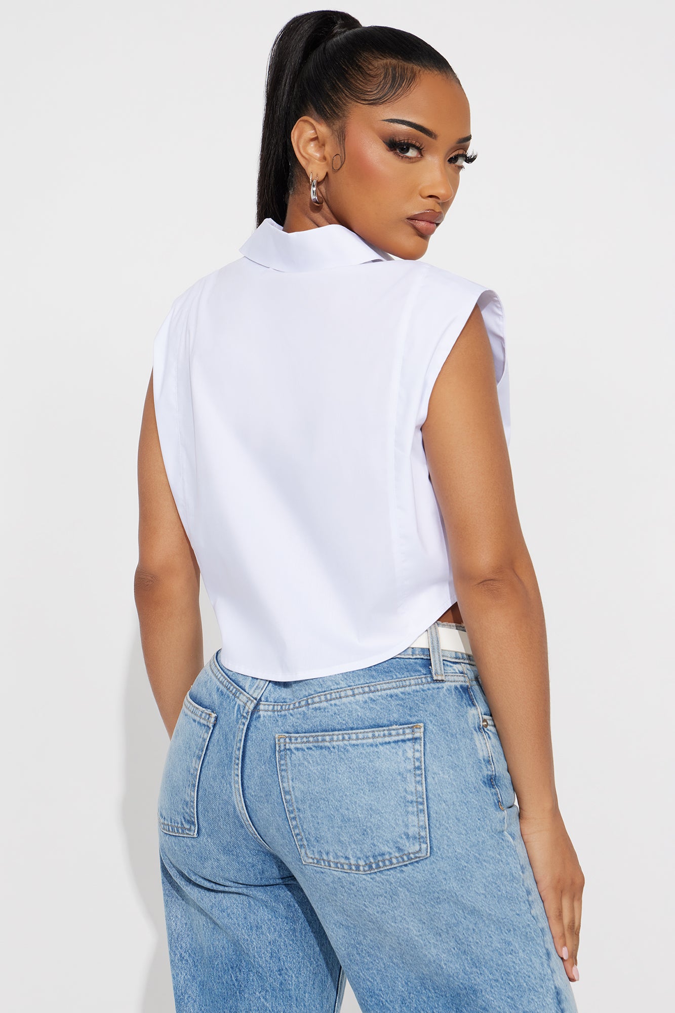 Dream Of Me Lace Up Poplin Top - White - Image 3