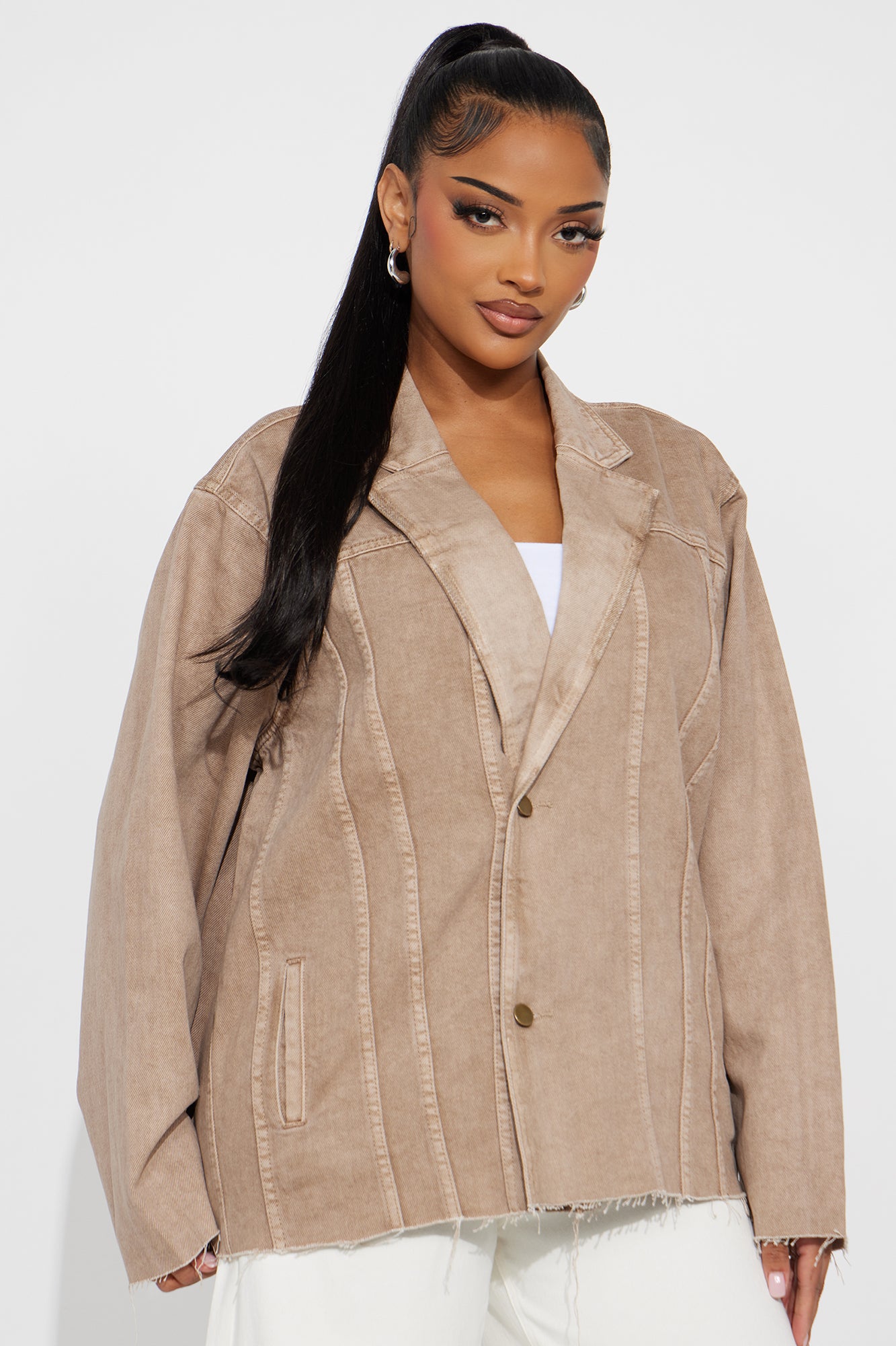 Sephina Oversized Denim Blazer - Taupe - Image 3