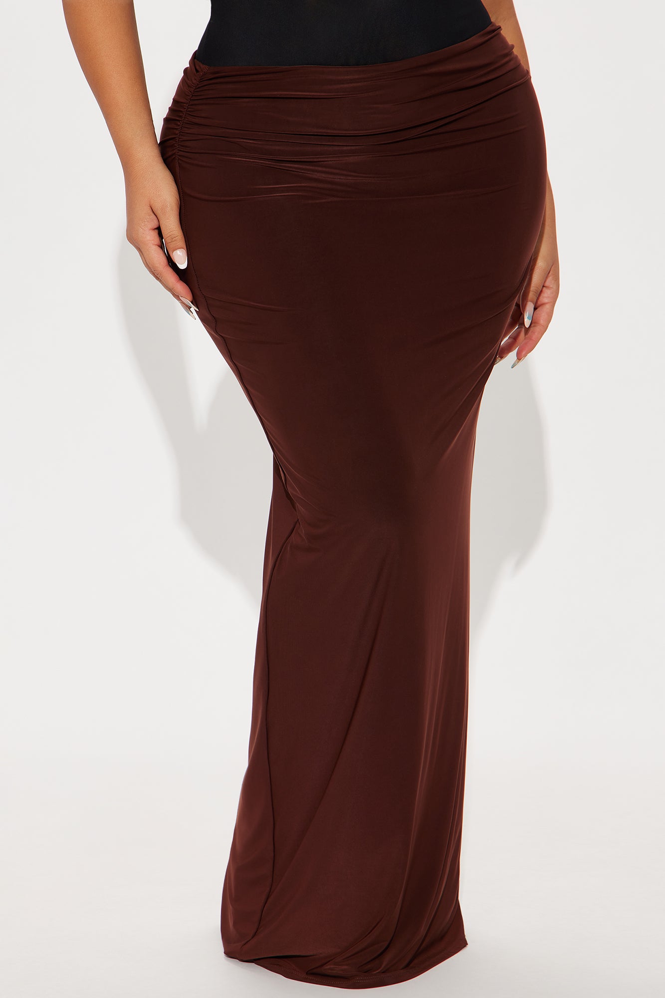 Alessandra Ruched Bodycon Maxi Skirt - Chocolate - Image 5