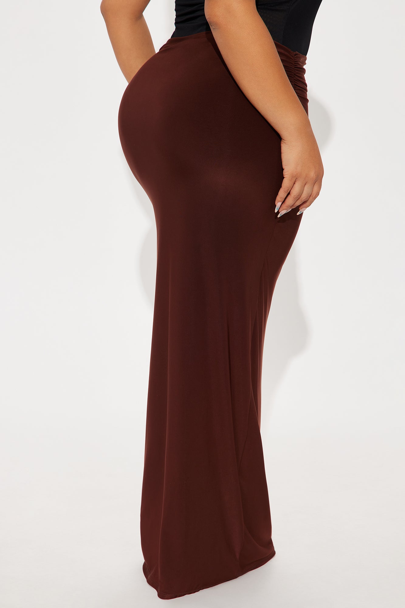 Alessandra Ruched Bodycon Maxi Skirt - Chocolate - Image 6