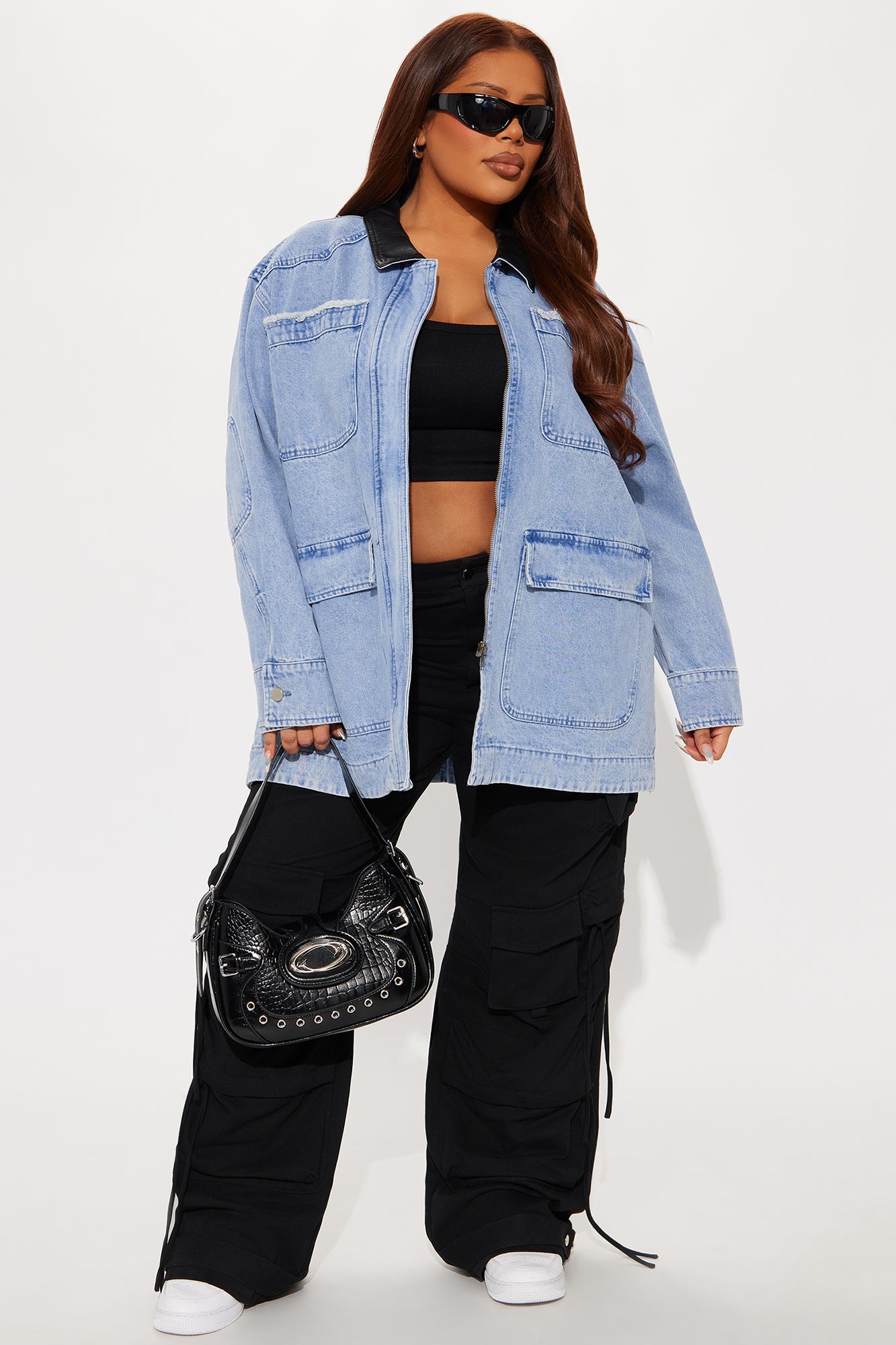 Bare Minimum Oversized Denim Barn Jacket - Medium Wash - Image 6