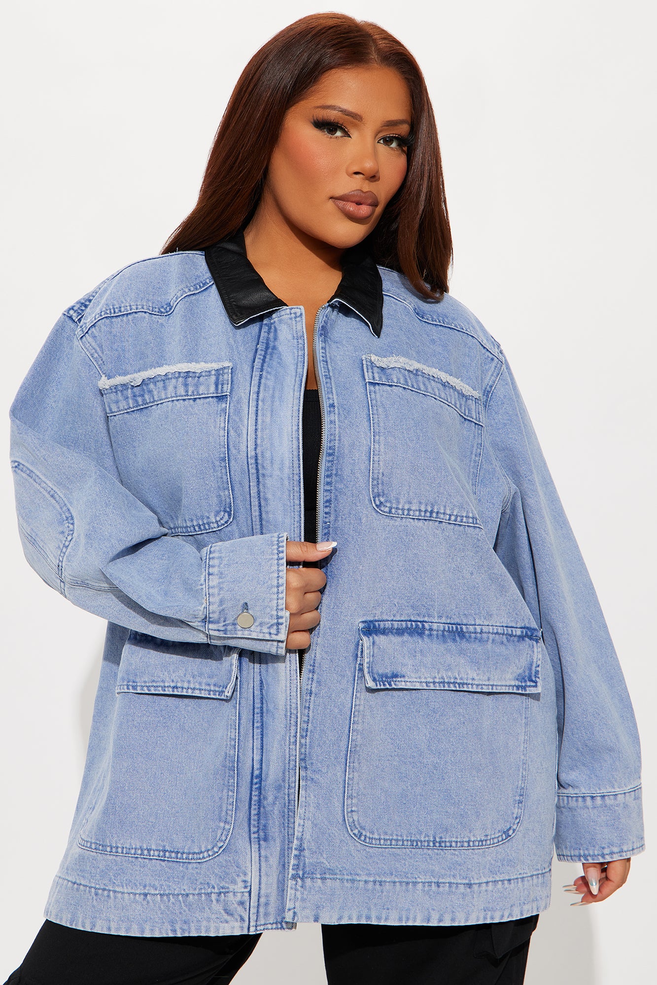 Bare Minimum Oversized Denim Barn Jacket - Medium Wash - Image 5